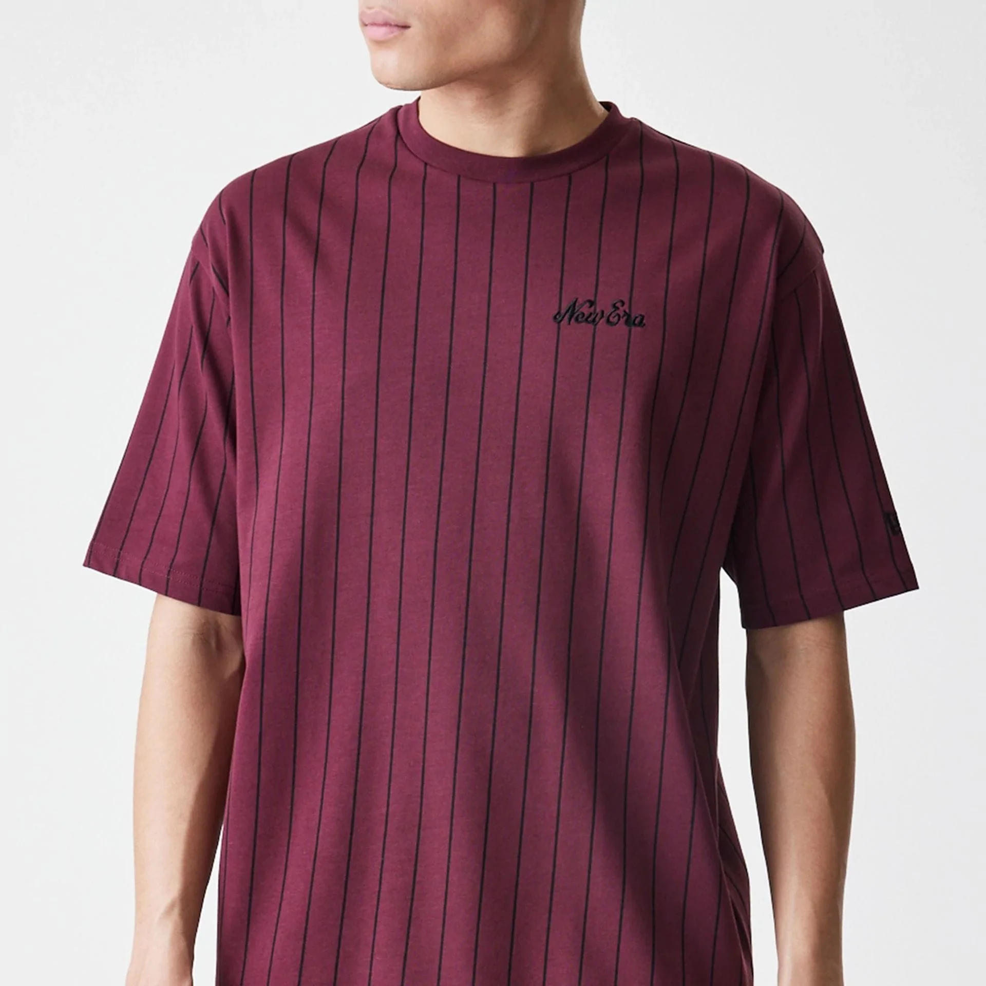 New Era Pinstripe Dark Red Oversized T-Shirt - Image 3