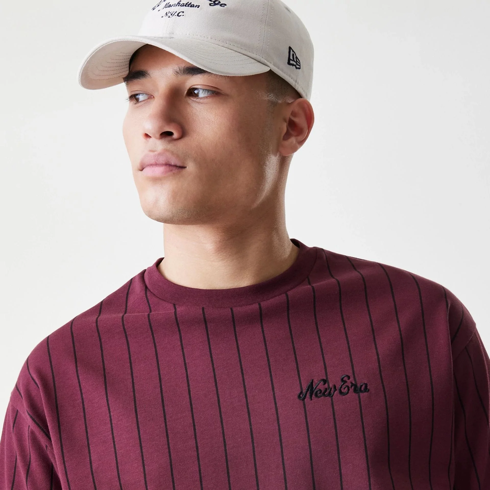 New Era Pinstripe Dark Red Oversized T-Shirt - Image 4