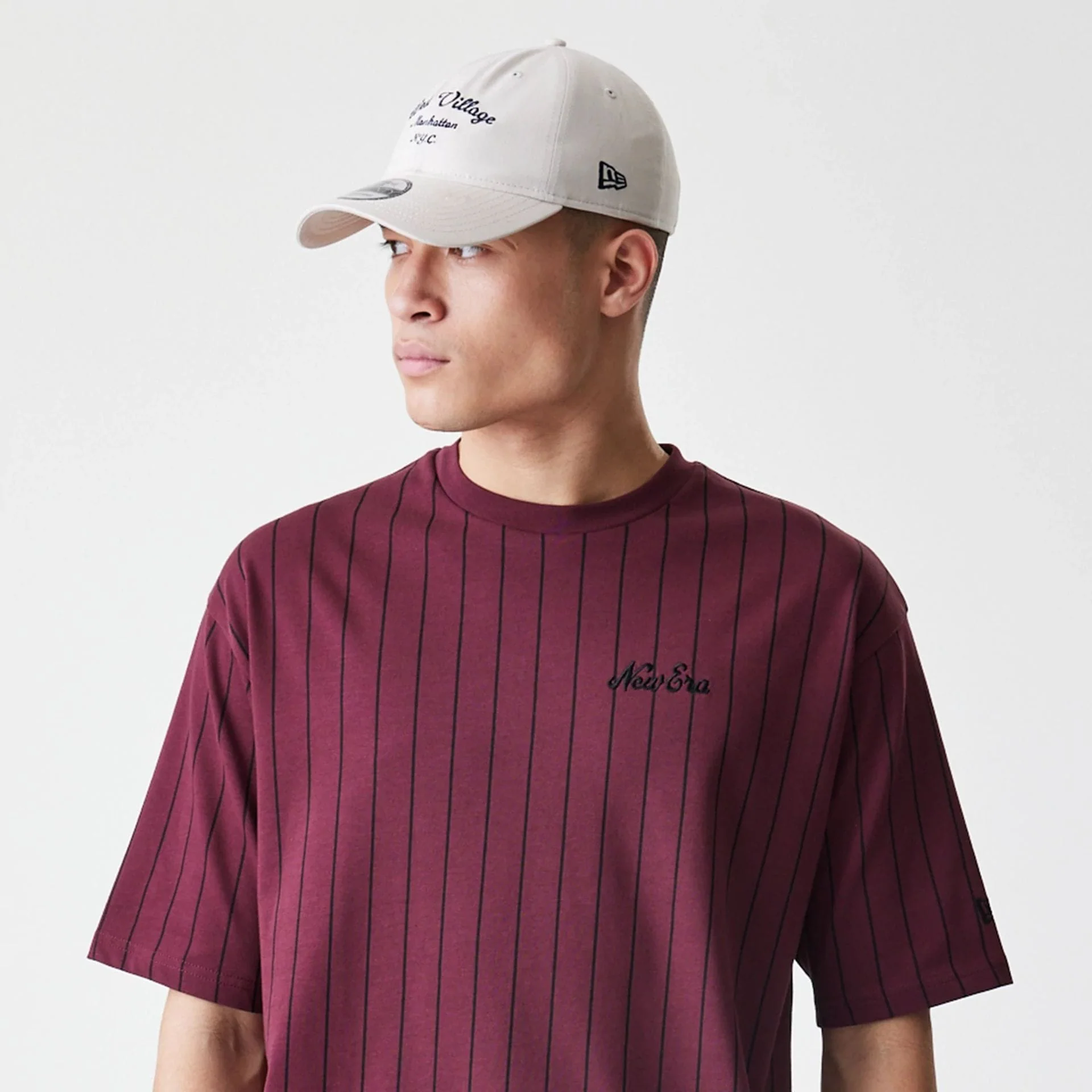 New Era Pinstripe Dark Red Oversized T-Shirt - Image 6
