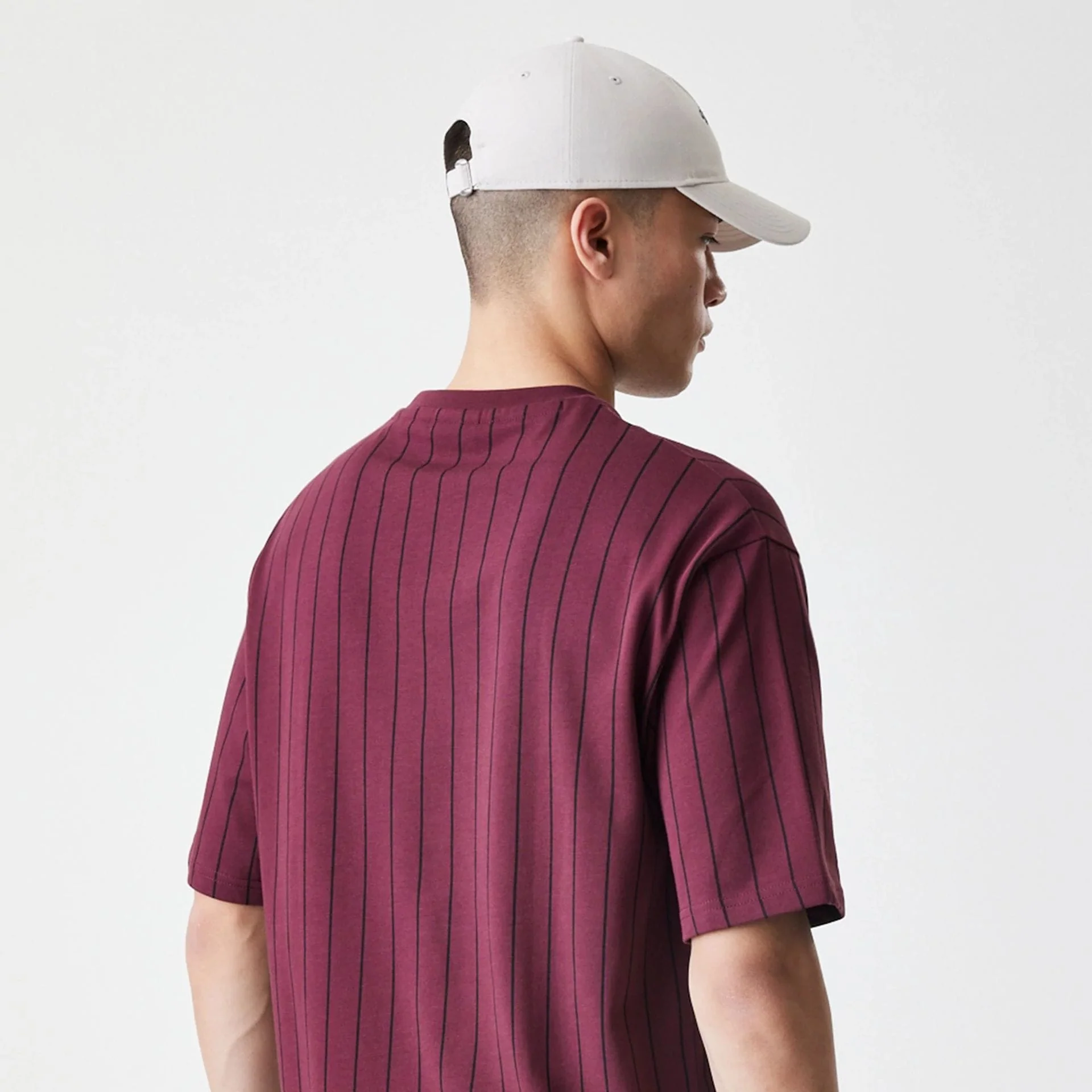 New Era Pinstripe Dark Red Oversized T-Shirt - Image 7