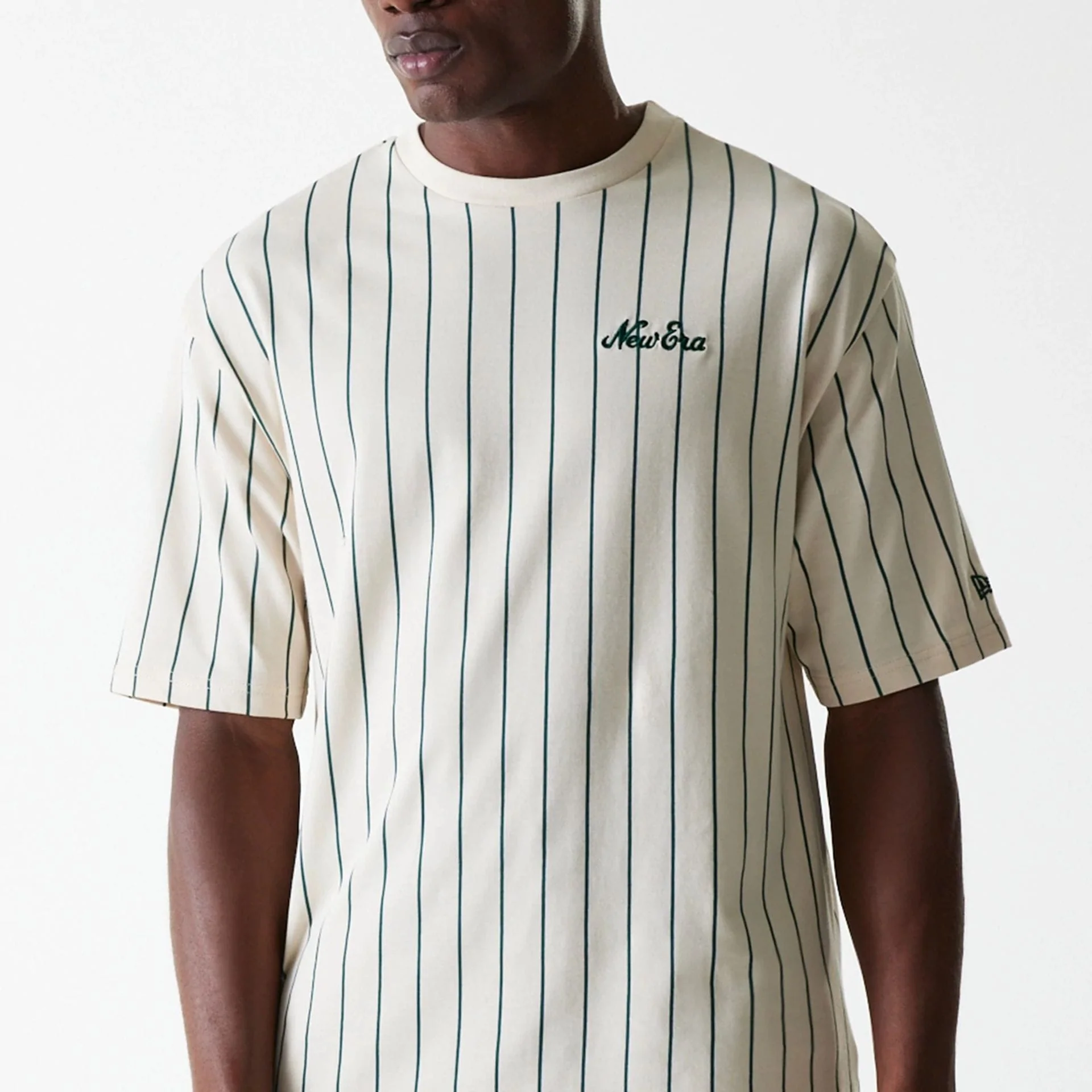 New Era Pinstripe Light Beige Oversized T-Shirt - Image 3