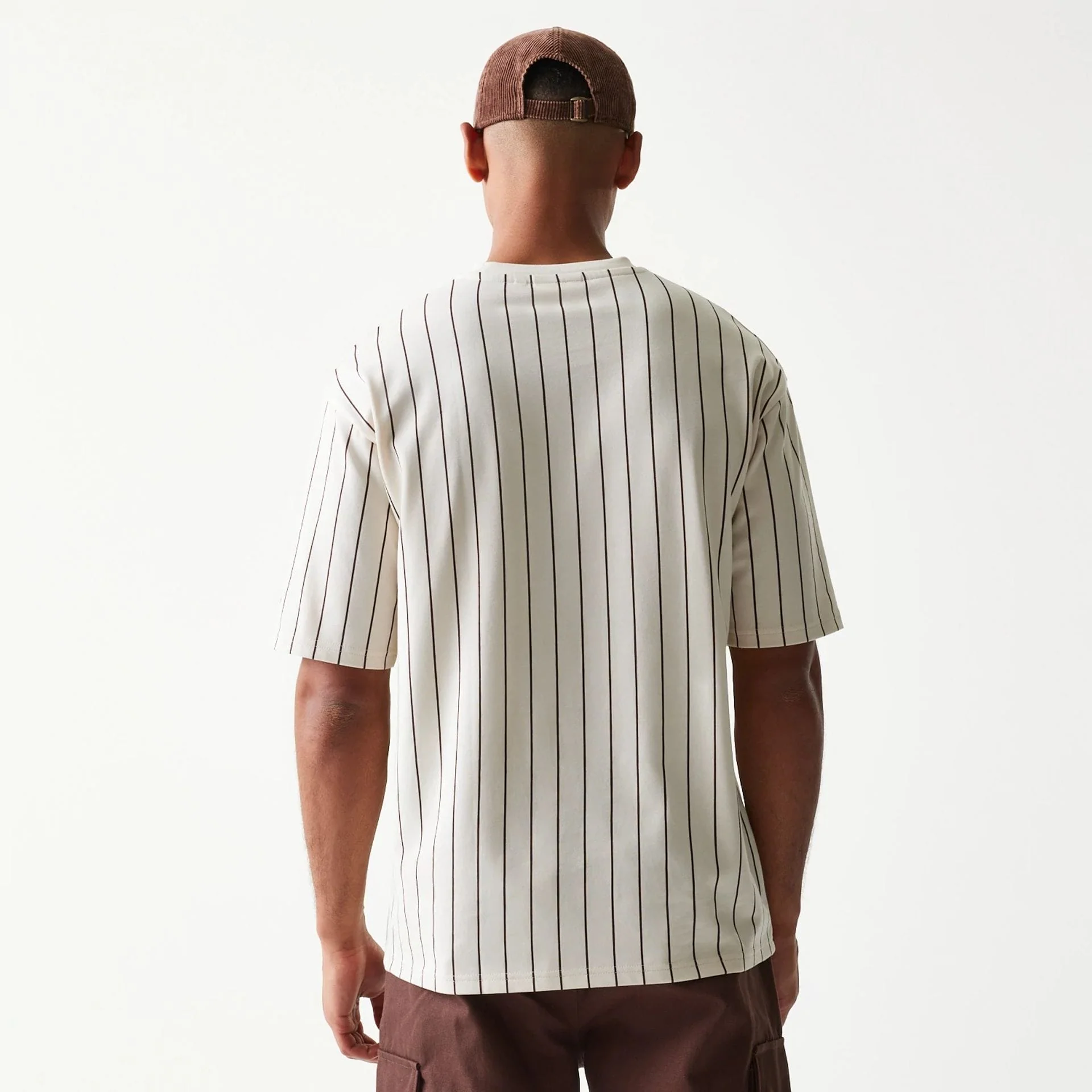 New Era Pinstripe Light Beige Oversized T-Shirt - Image 2