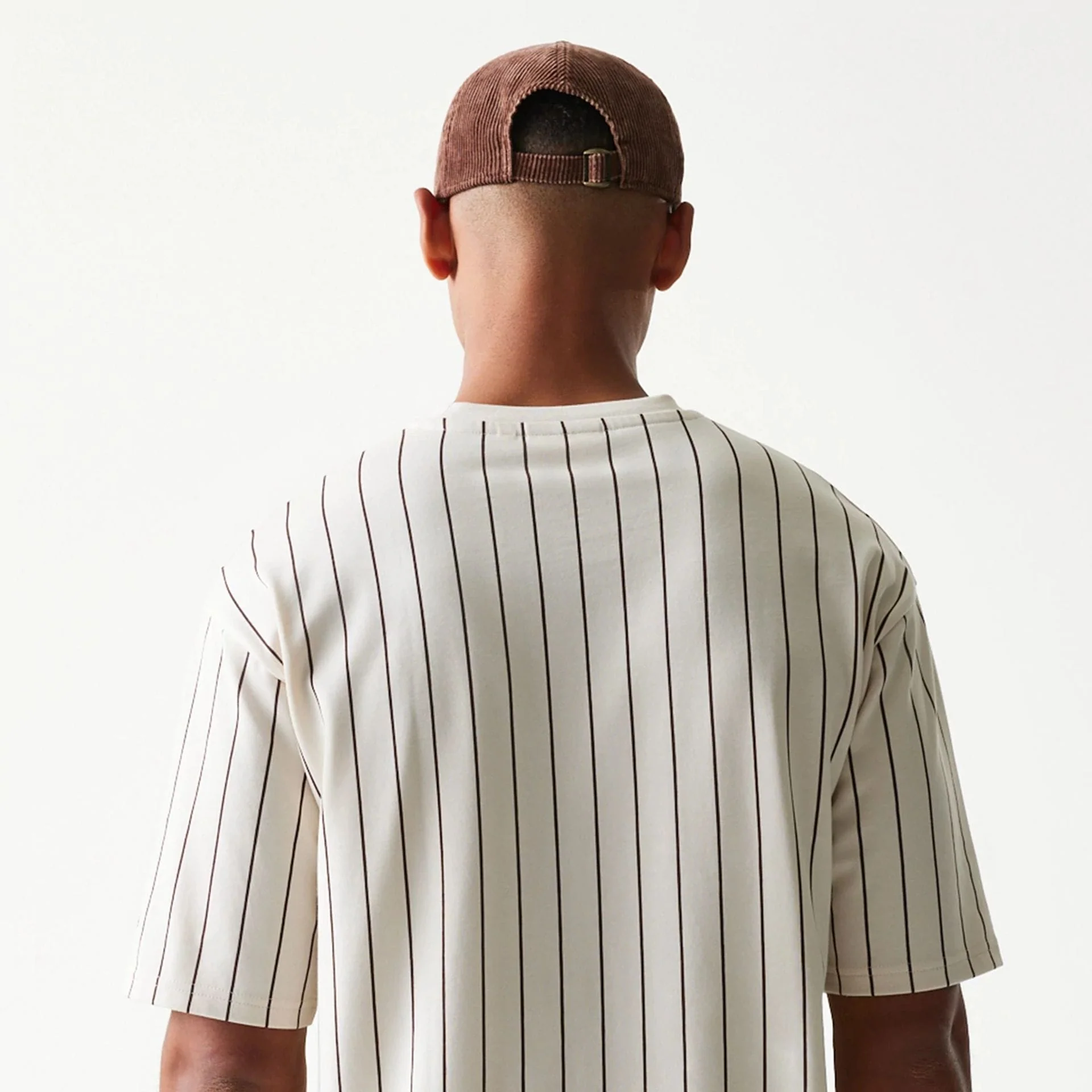 New Era Pinstripe Light Beige Oversized T-Shirt - Image 4