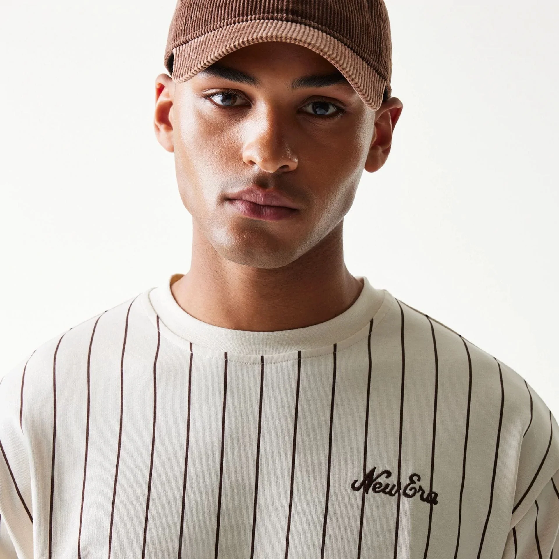 New Era Pinstripe Light Beige Oversized T-Shirt - Image 6