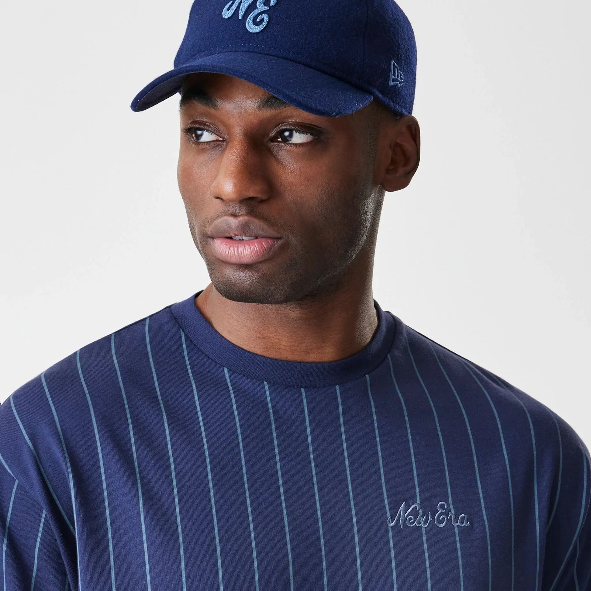New Era Pinstripe Navy Oversized T-Shirt - Image 4