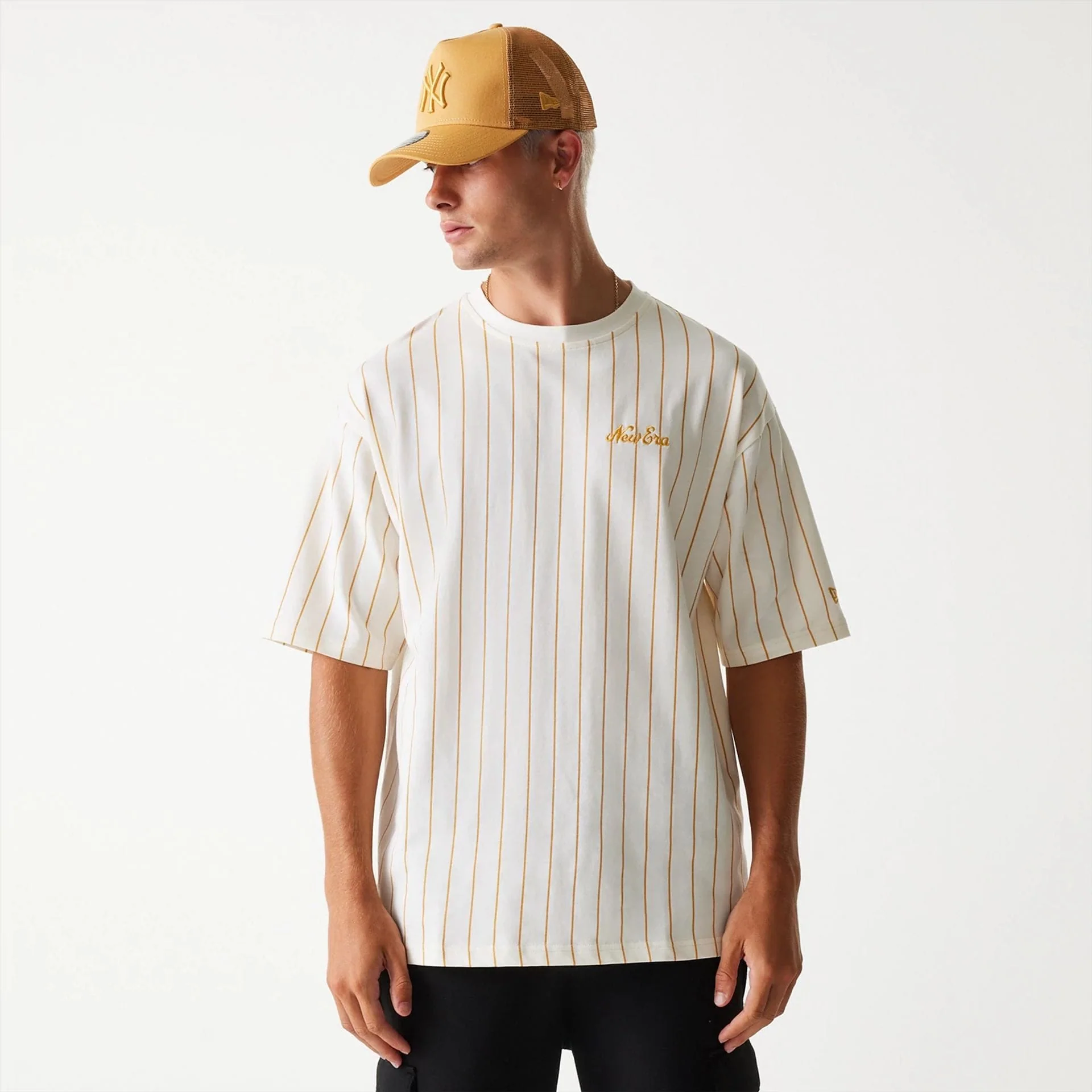 New Era Pinstripe Open White Oversized T-Shirt - Image 2