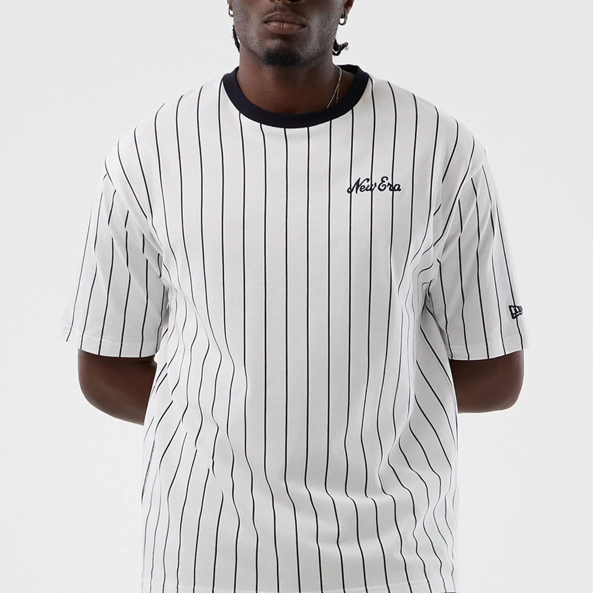 New Era Pinstripe Open White Oversized T-Shirt - Image 4