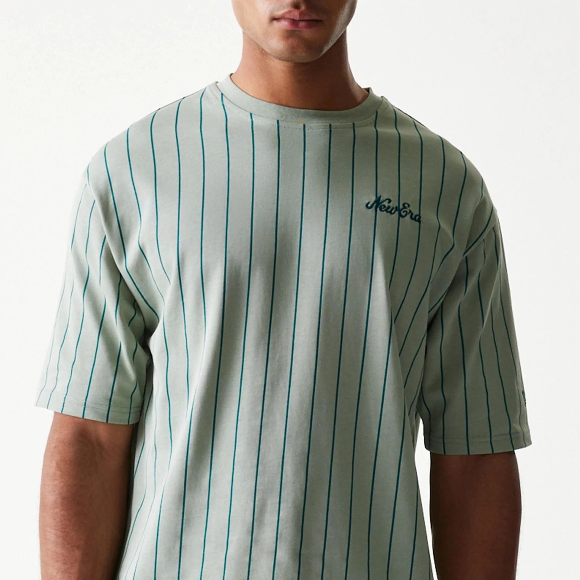 New Era Pinstripe Pastel Green Oversized T-Shirt - Image 3