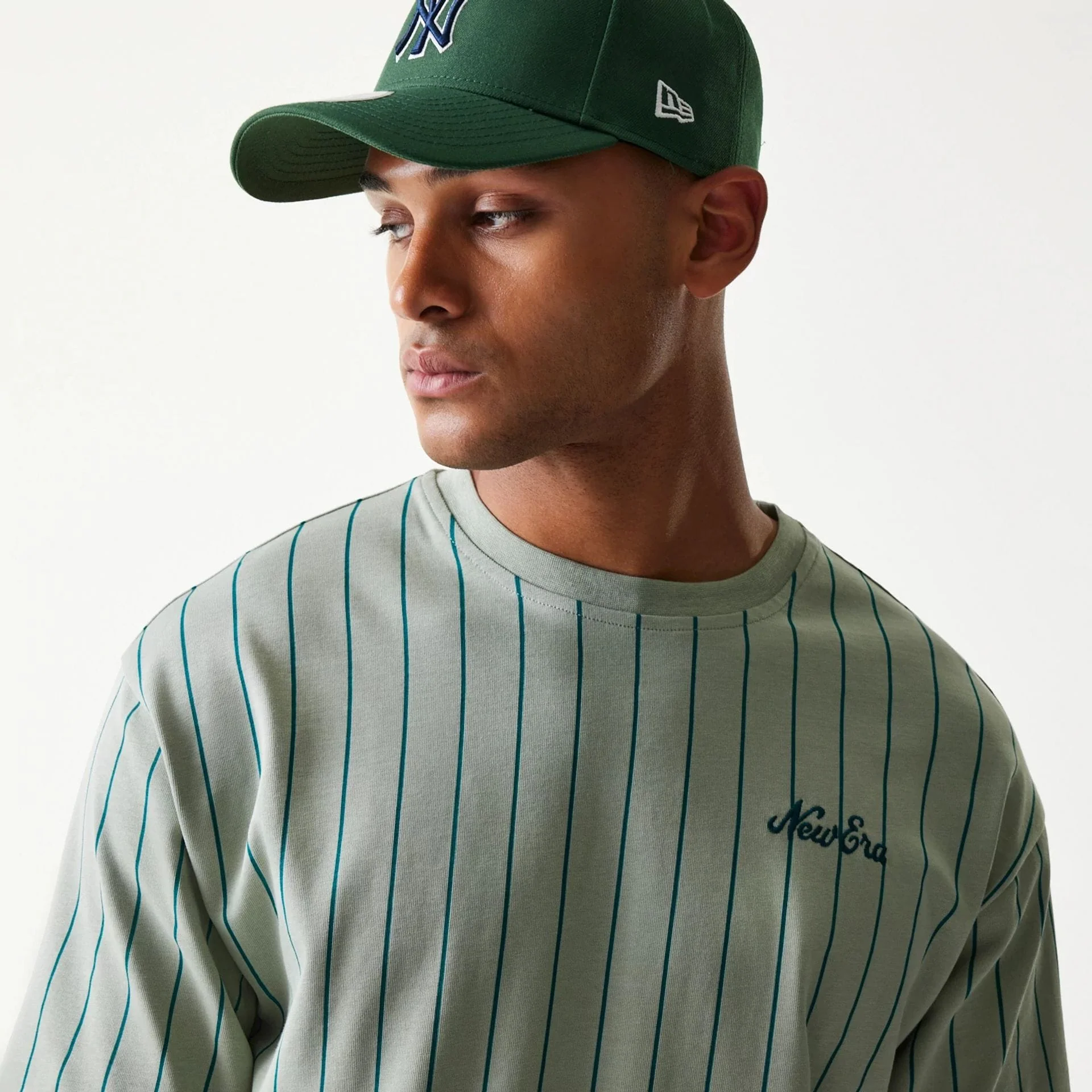 New Era Pinstripe Pastel Green Oversized T-Shirt - Image 4