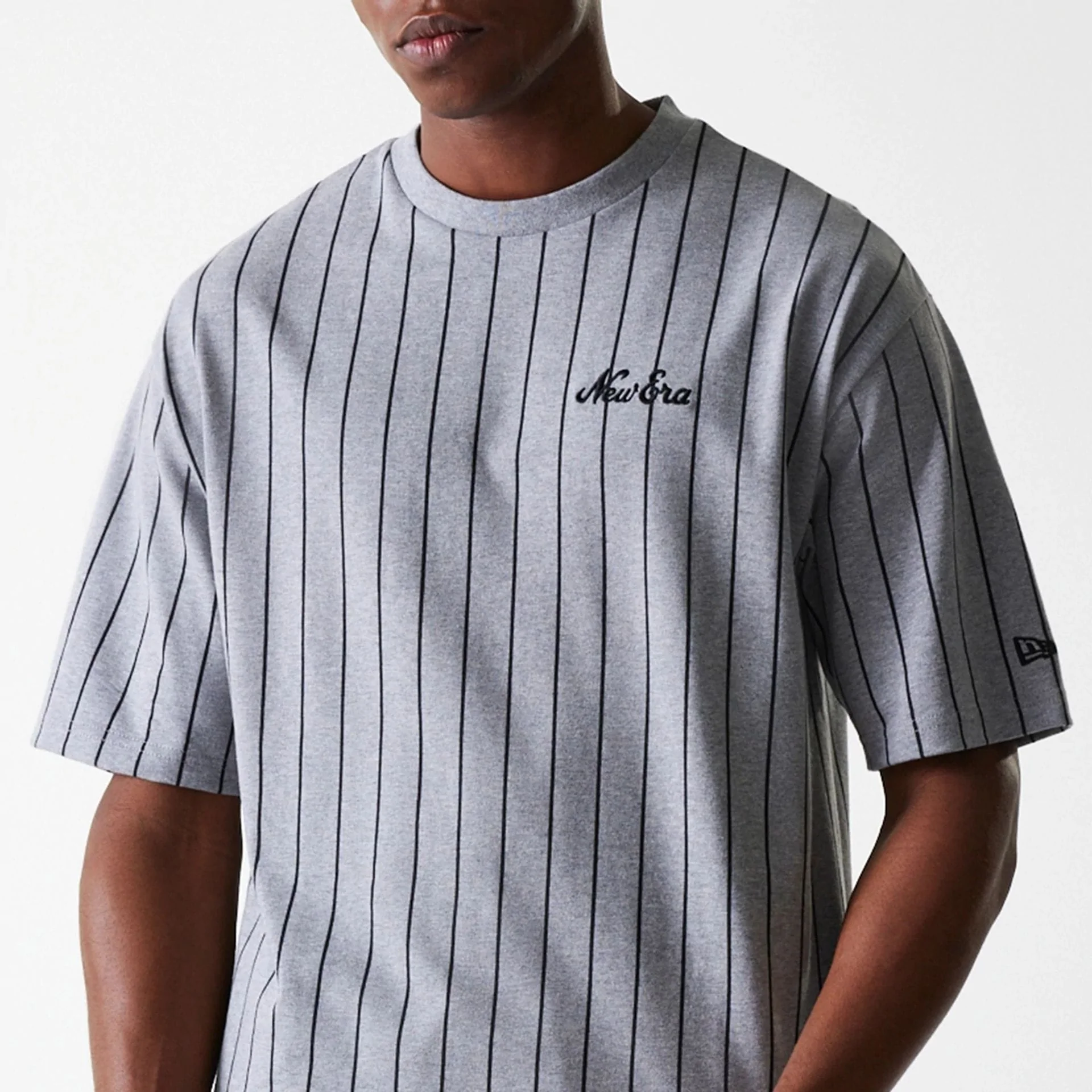 New Era Pinstripe Pastel Grey Oversized T-Shirt - Image 3