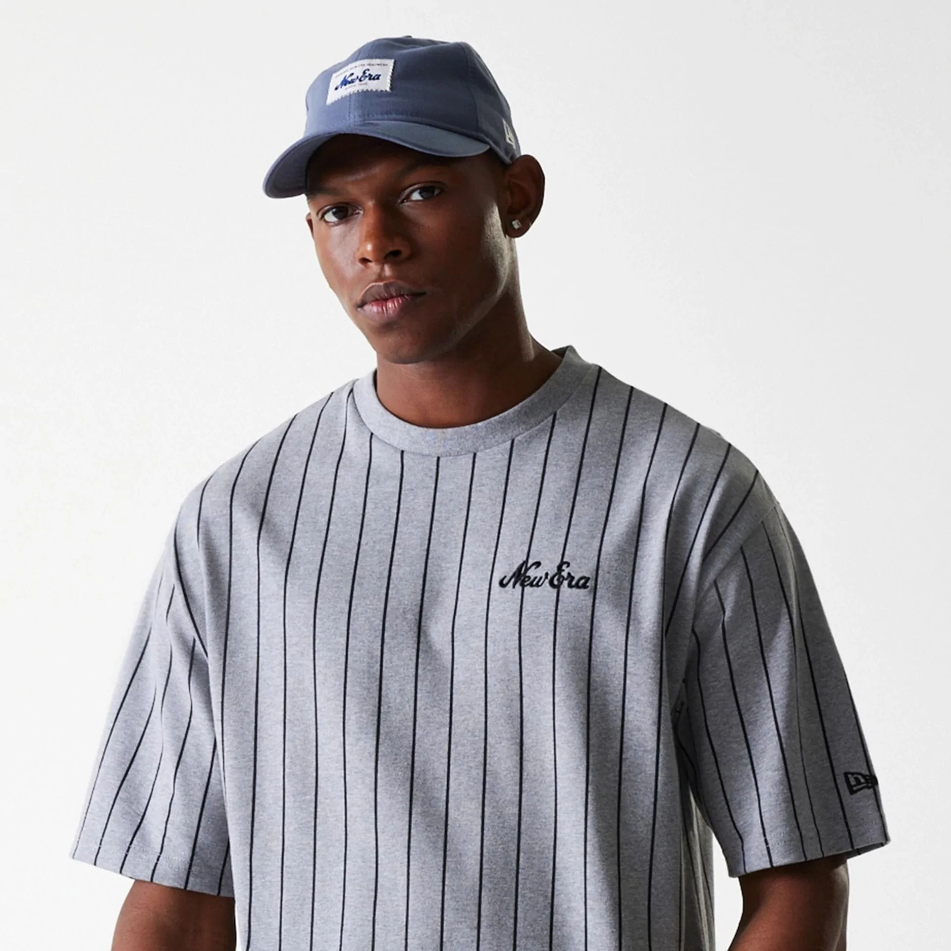 New Era Pinstripe Pastel Grey Oversized T-Shirt - Image 5