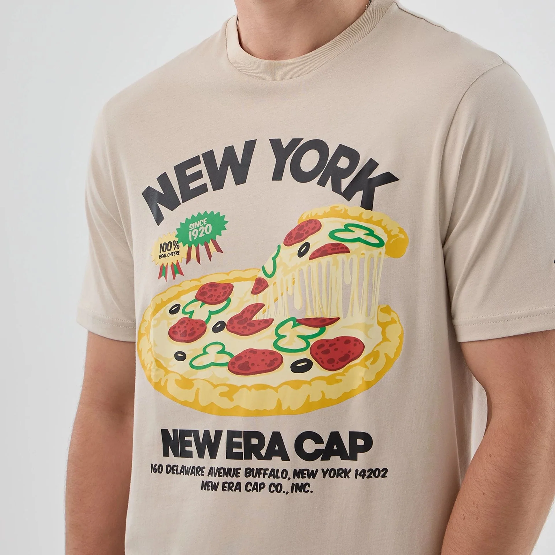 New Era Pizza Graphic Light Beige T-Shirt - Image 5