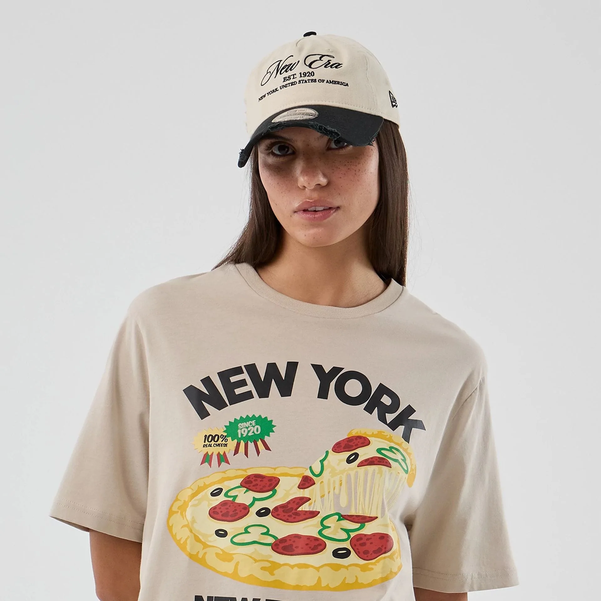 New Era Pizza Graphic Light Beige T-Shirt - Image 6