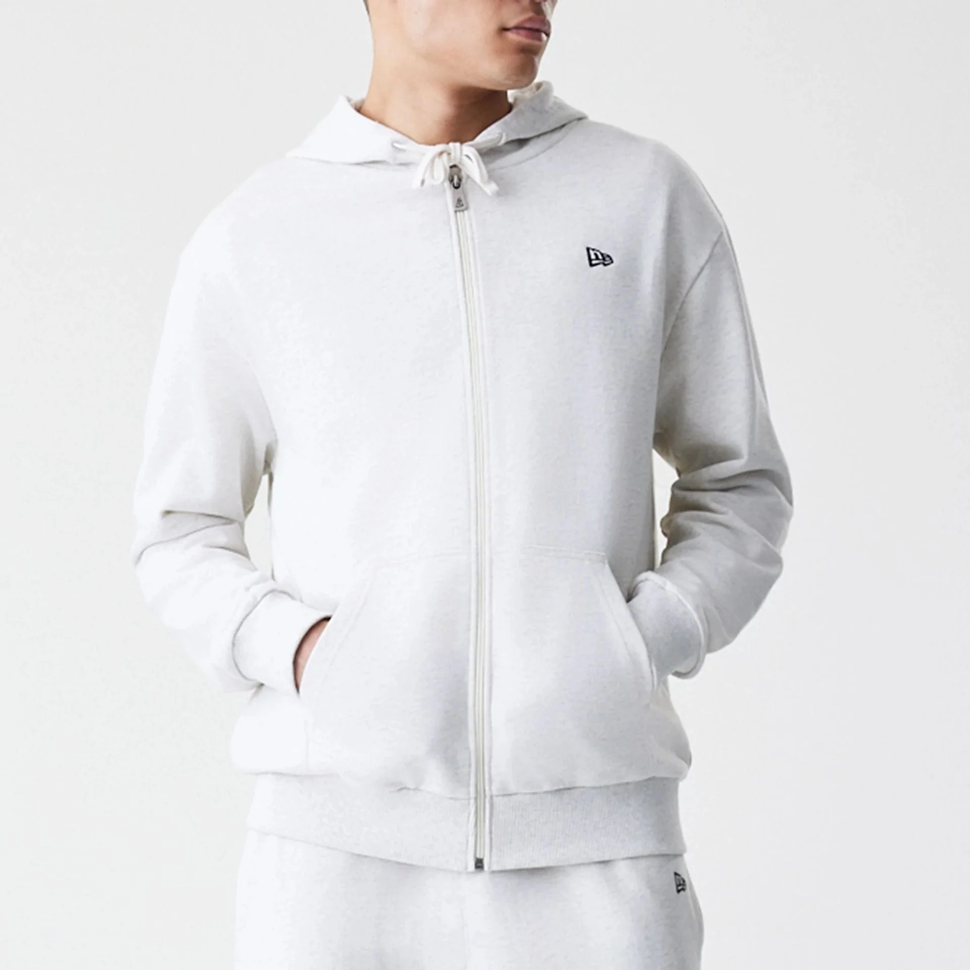 New Era Premium Essential Pastel Grey Oversized Full Zip Hoodie - Image 3