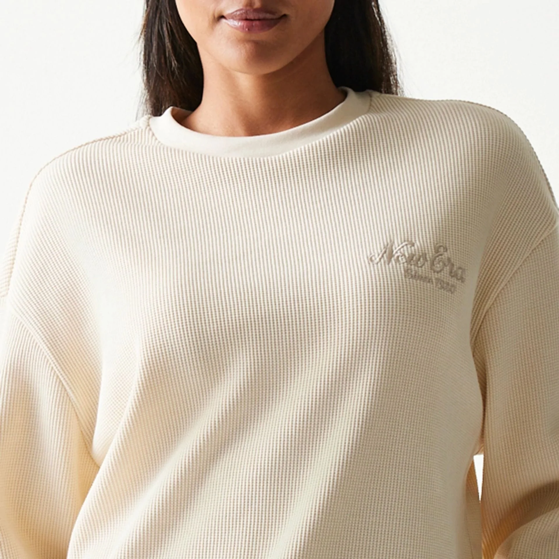 New Era Script Waffle Light Beige Crew Neck Sweater - Image 8