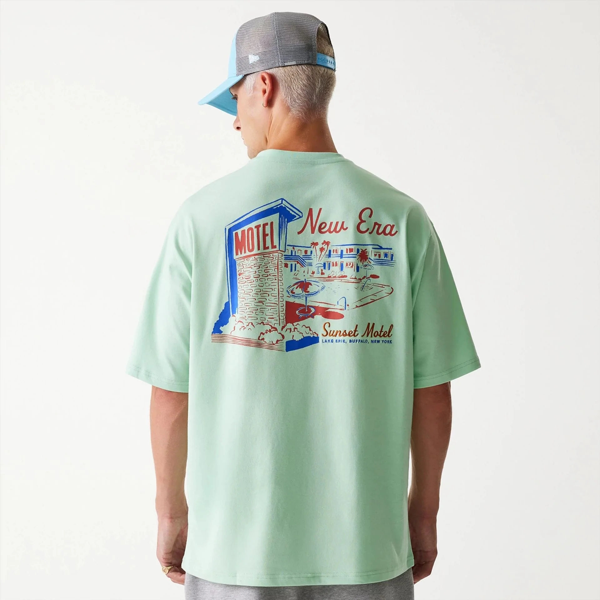 New Era Vacation Graphic Pastel Green Oversized T-Shirt - Image 3