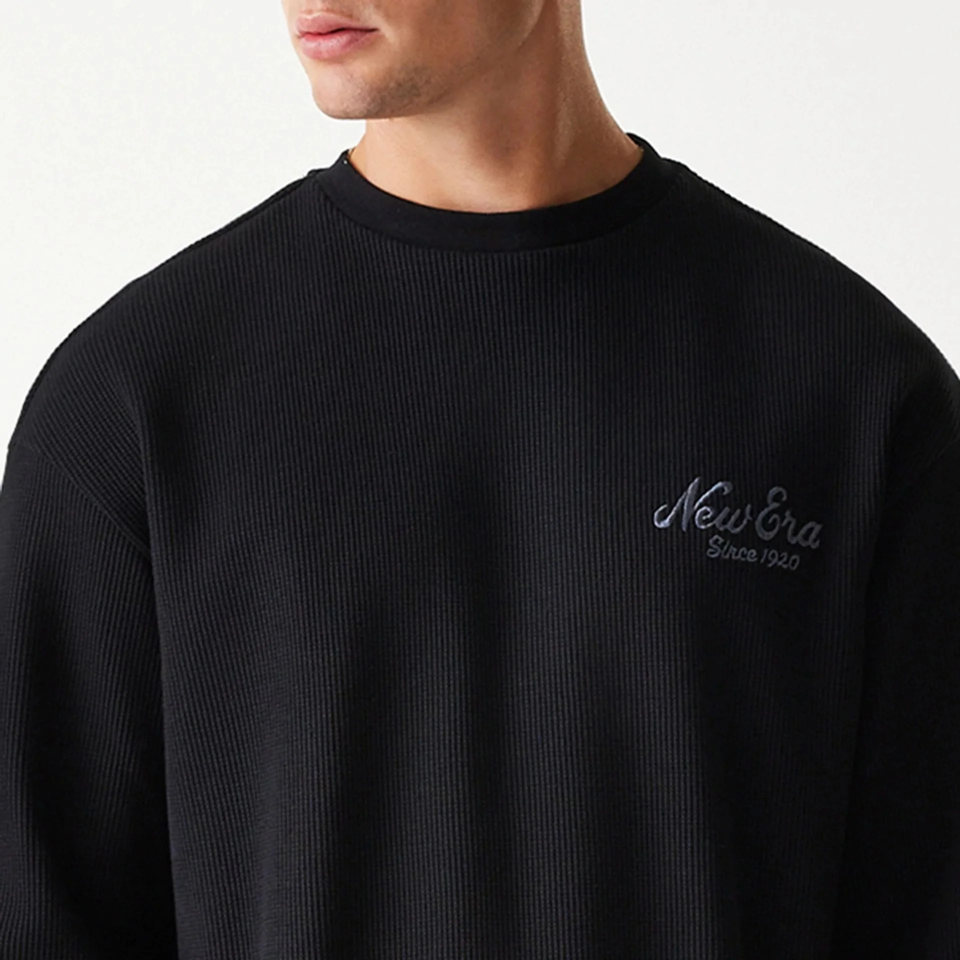 New Era Waffle Black Oversized Crew Neck Sweater - Image 5