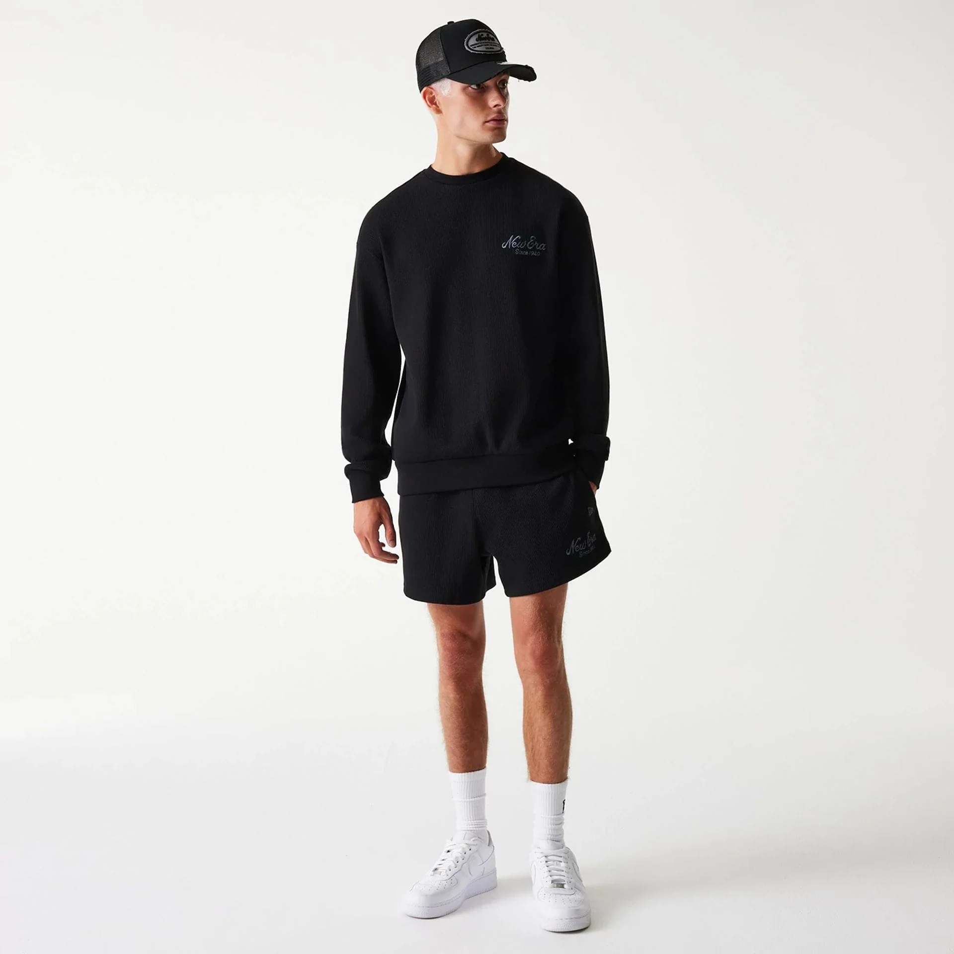 New Era Waffle Black Oversized Crew Neck Sweater - Image 7