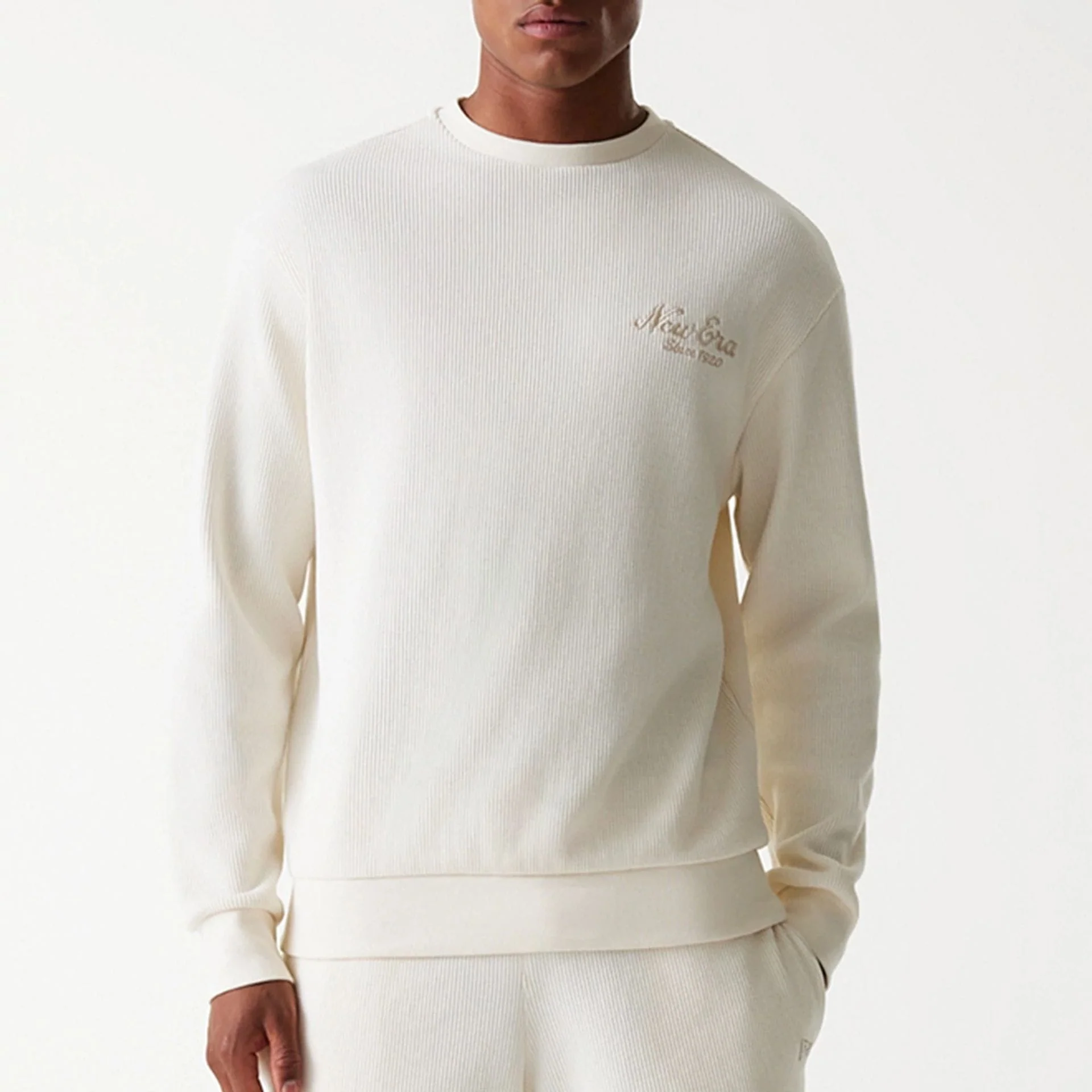 New Era Waffle Open White Oversized Crew Neck Sweater - Image 5