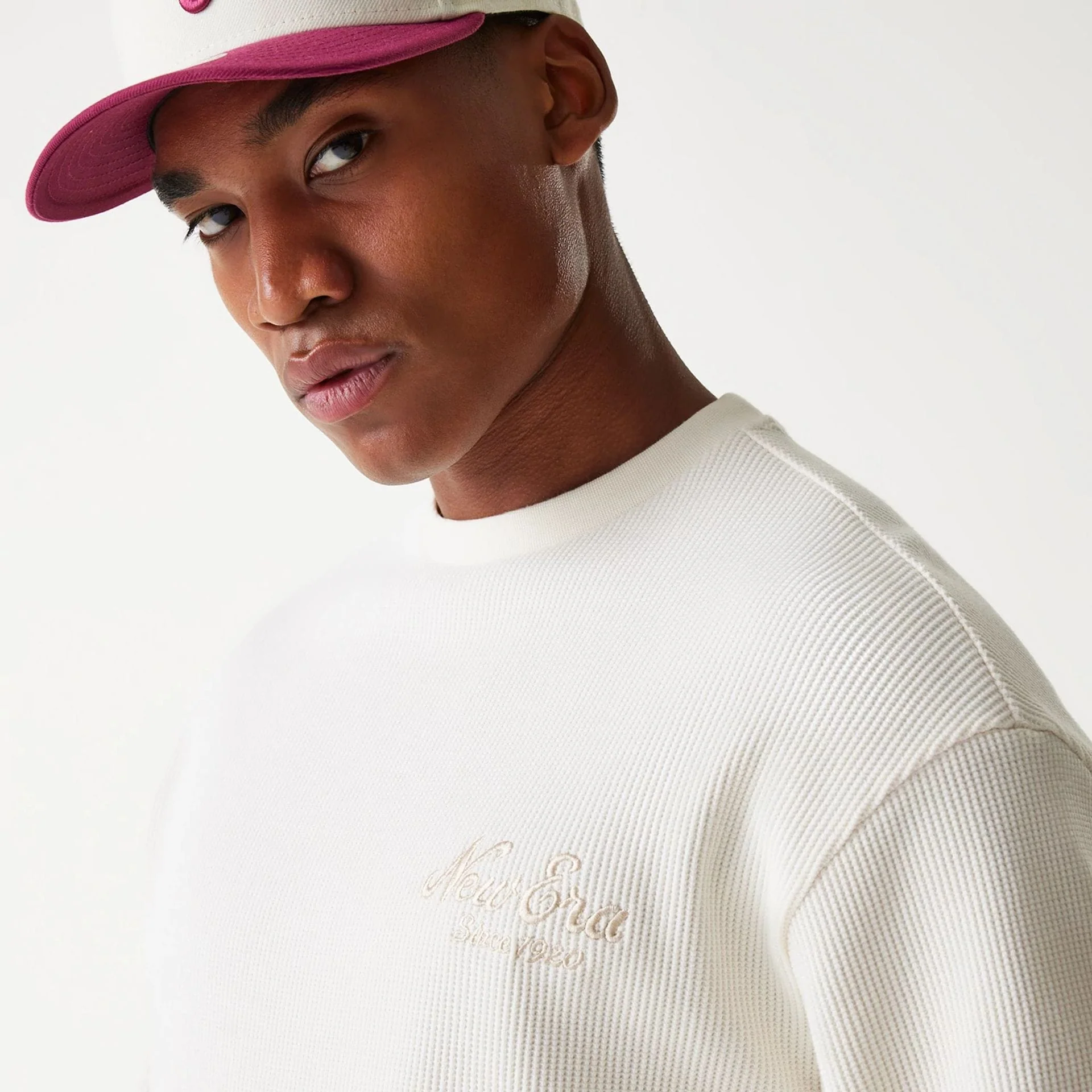 New Era Waffle Open White Oversized Crew Neck Sweater - Image 6