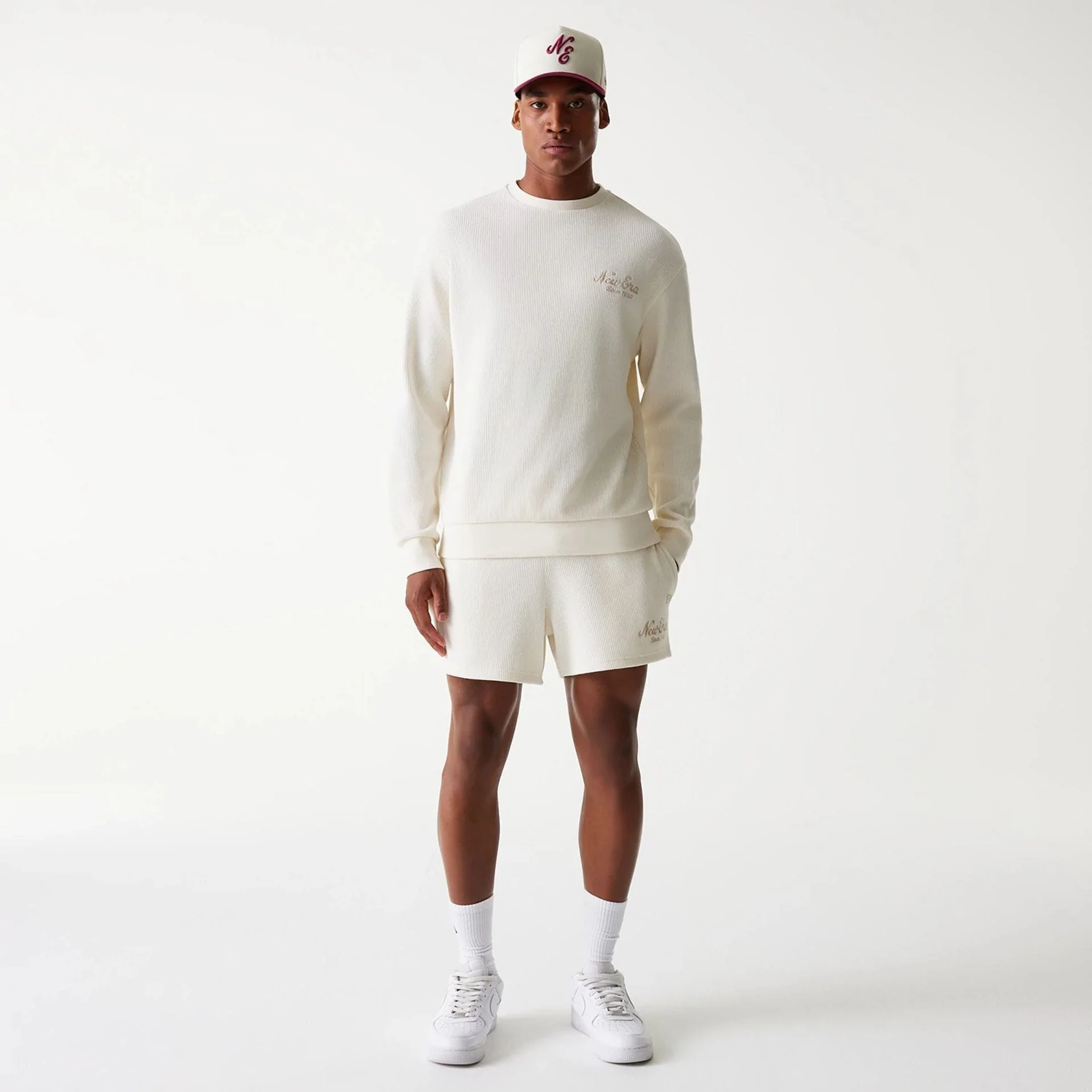 New Era Waffle Open White Oversized Crew Neck Sweater - Image 8