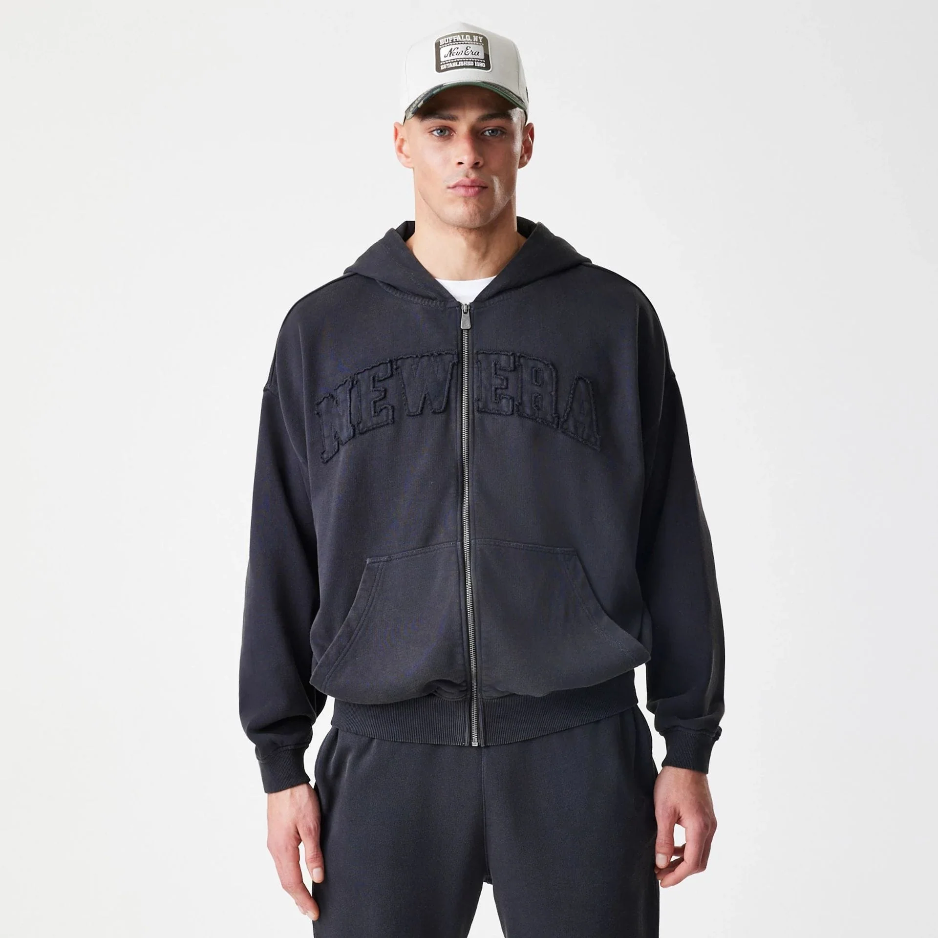 New Era Washed Black Oversized Full Zip Hoodie - Image 3