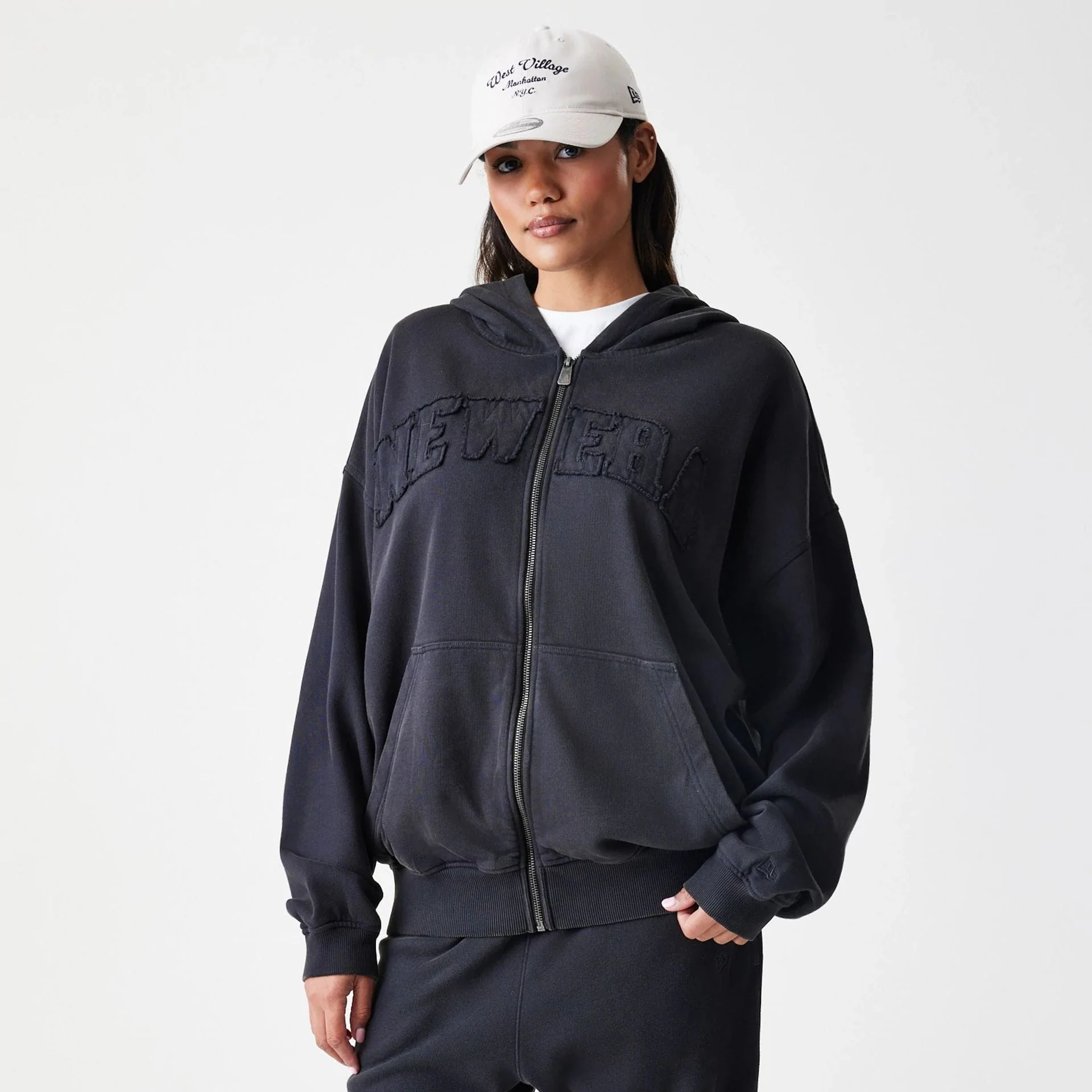 New Era Washed Black Oversized Full Zip Hoodie - Image 4