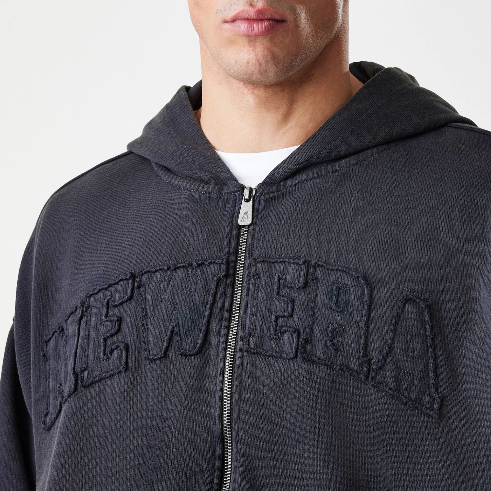 New Era Washed Black Oversized Full Zip Hoodie - Image 5
