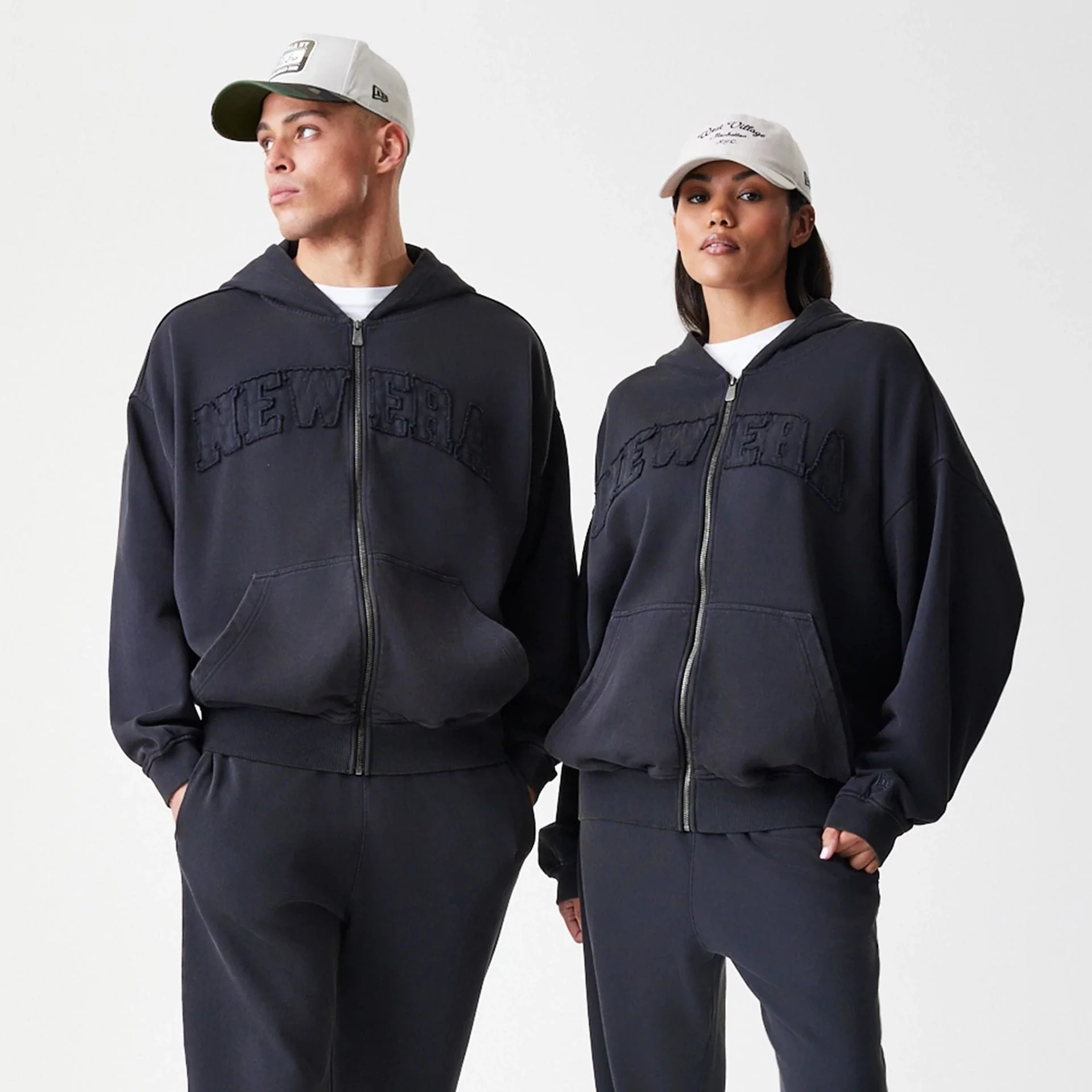 New Era Washed Black Oversized Full Zip Hoodie - Image 8