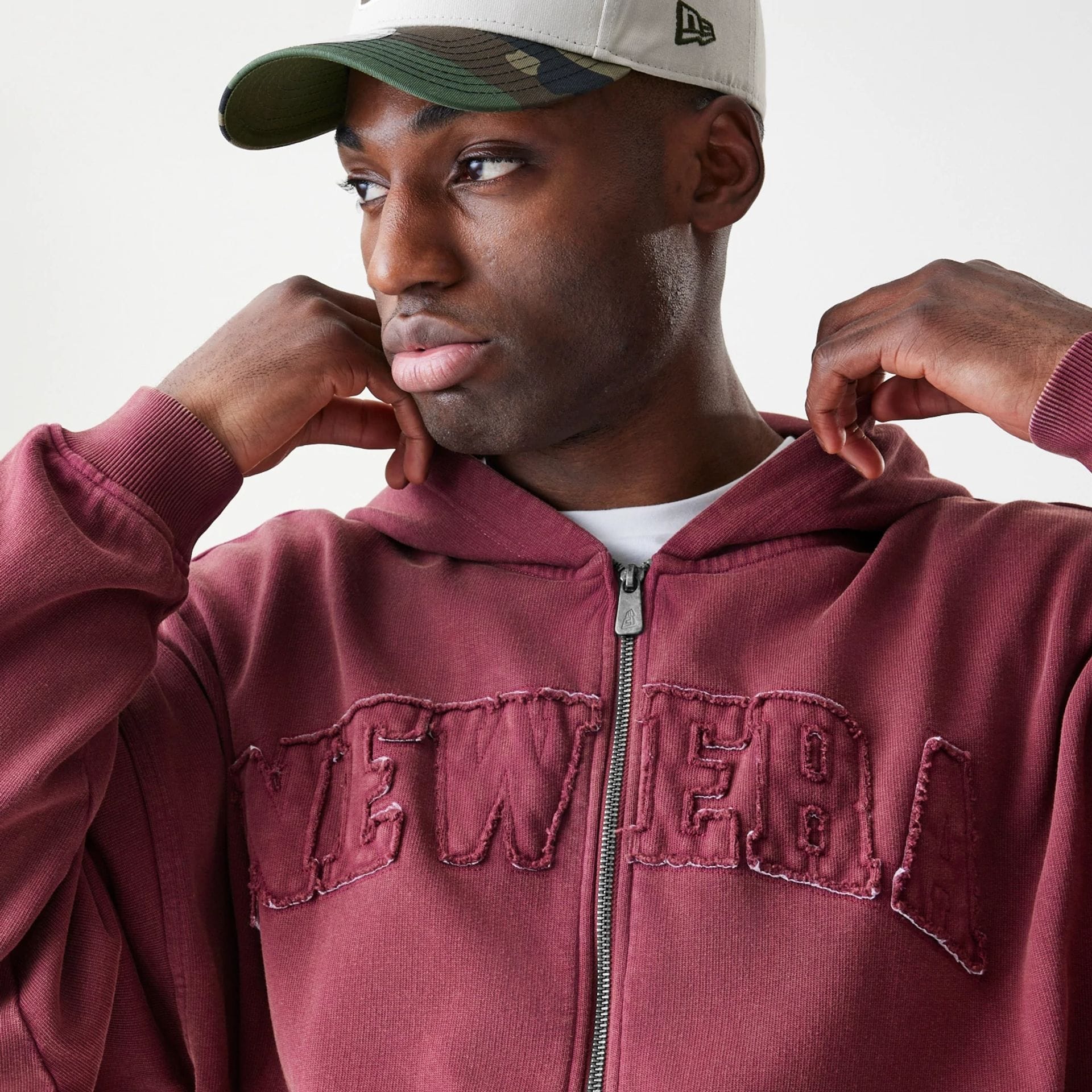 New Era Washed Dark Red Oversized Full Zip Hoodie - Image 5