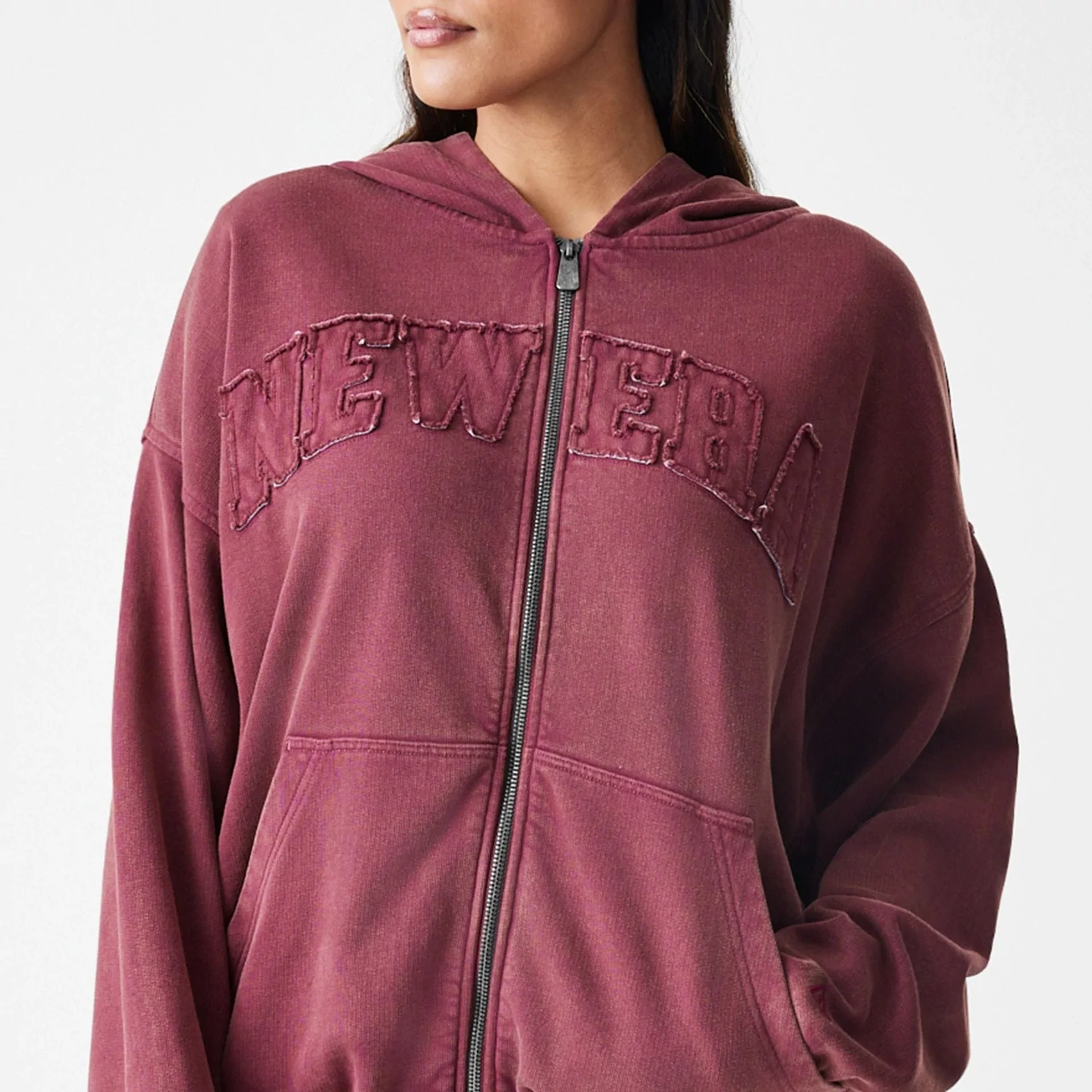 New Era Washed Dark Red Oversized Full Zip Hoodie - Image 6