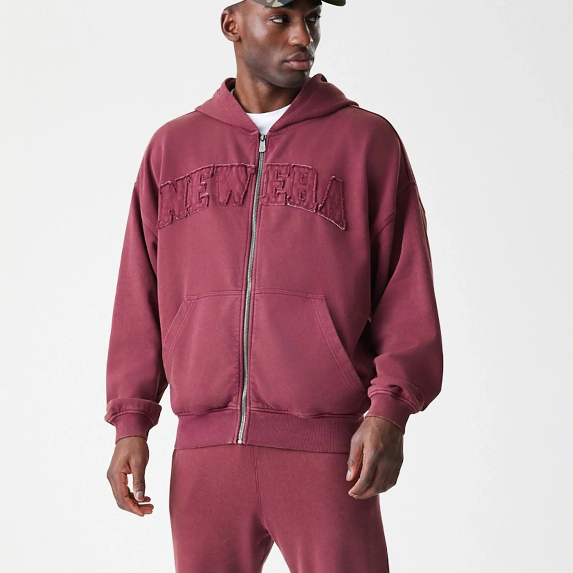 New Era Washed Dark Red Oversized Full Zip Hoodie - Image 8