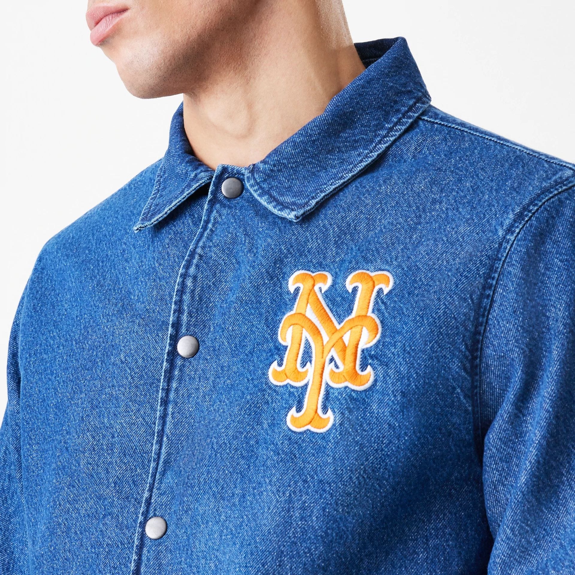 New York Mets MLB Denim Dark Blue Coaches Jacket - Image 6