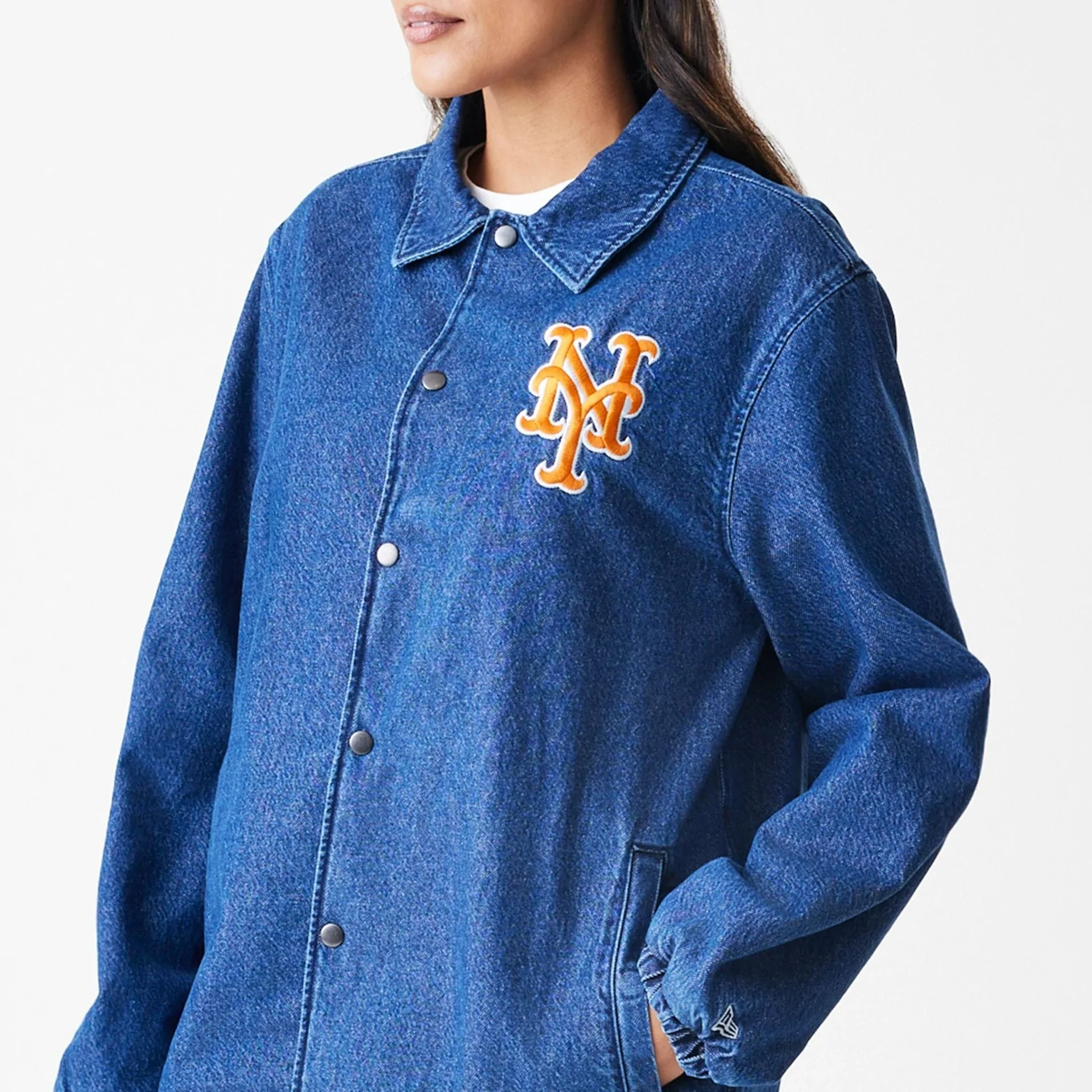 New York Mets MLB Denim Dark Blue Coaches Jacket - Image 7