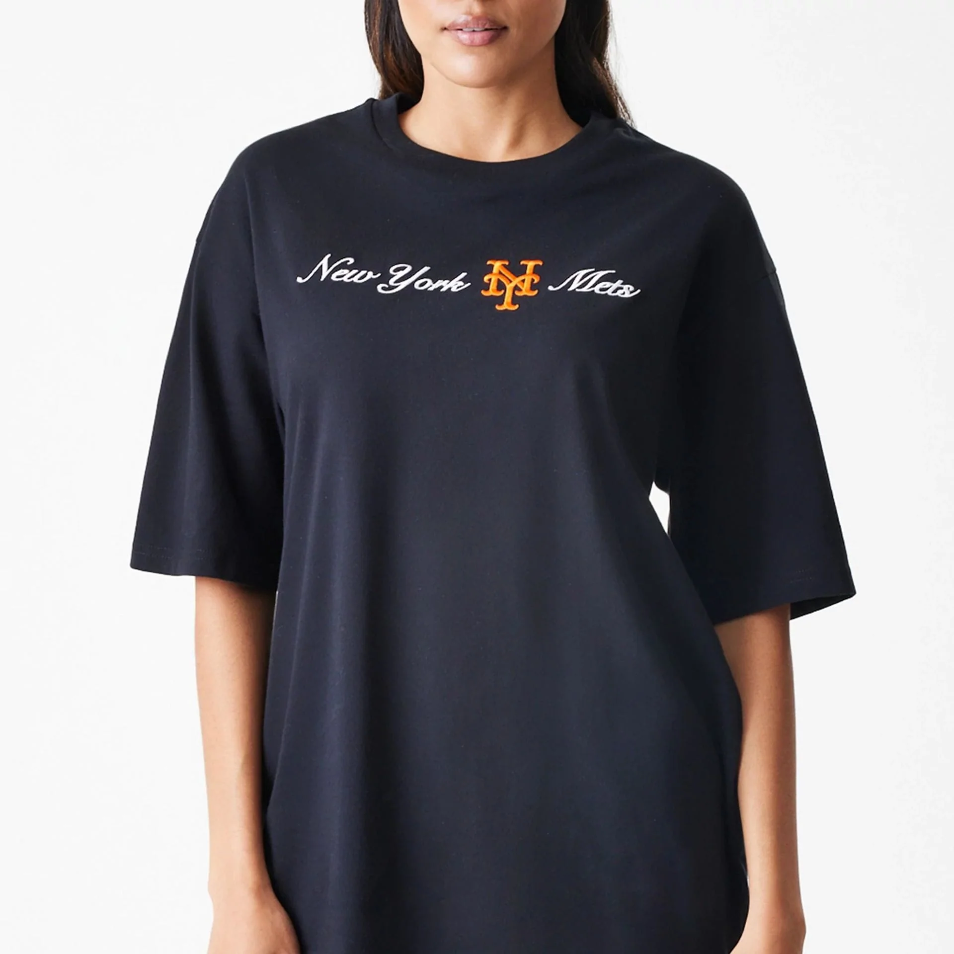 New York Mets MLB Script Black Oversized T-Shirt - Image 6