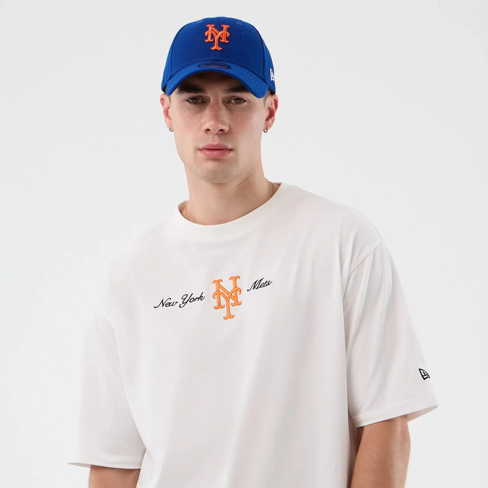 New York Mets MLB Script White Oversized T-Shirt - Image 3