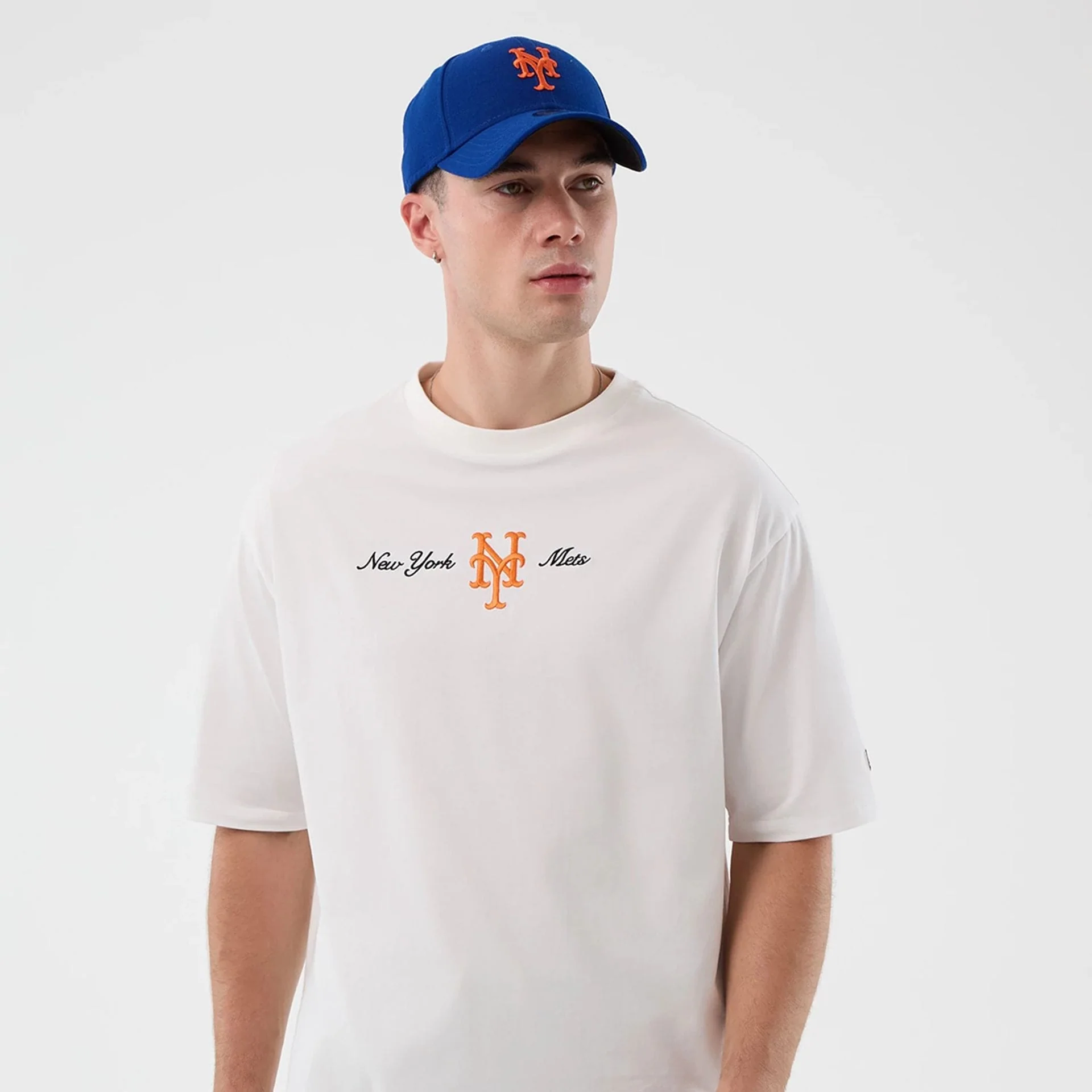 New York Mets MLB Script White Oversized T-Shirt - Image 4