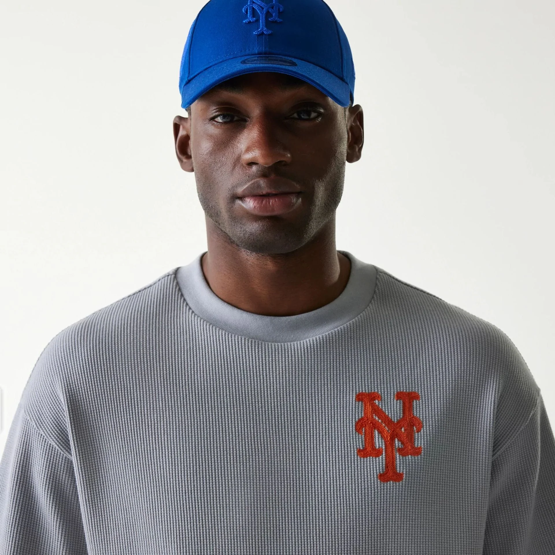New York Mets MLB Waffle Grey Oversized T-Shirt - Image 6