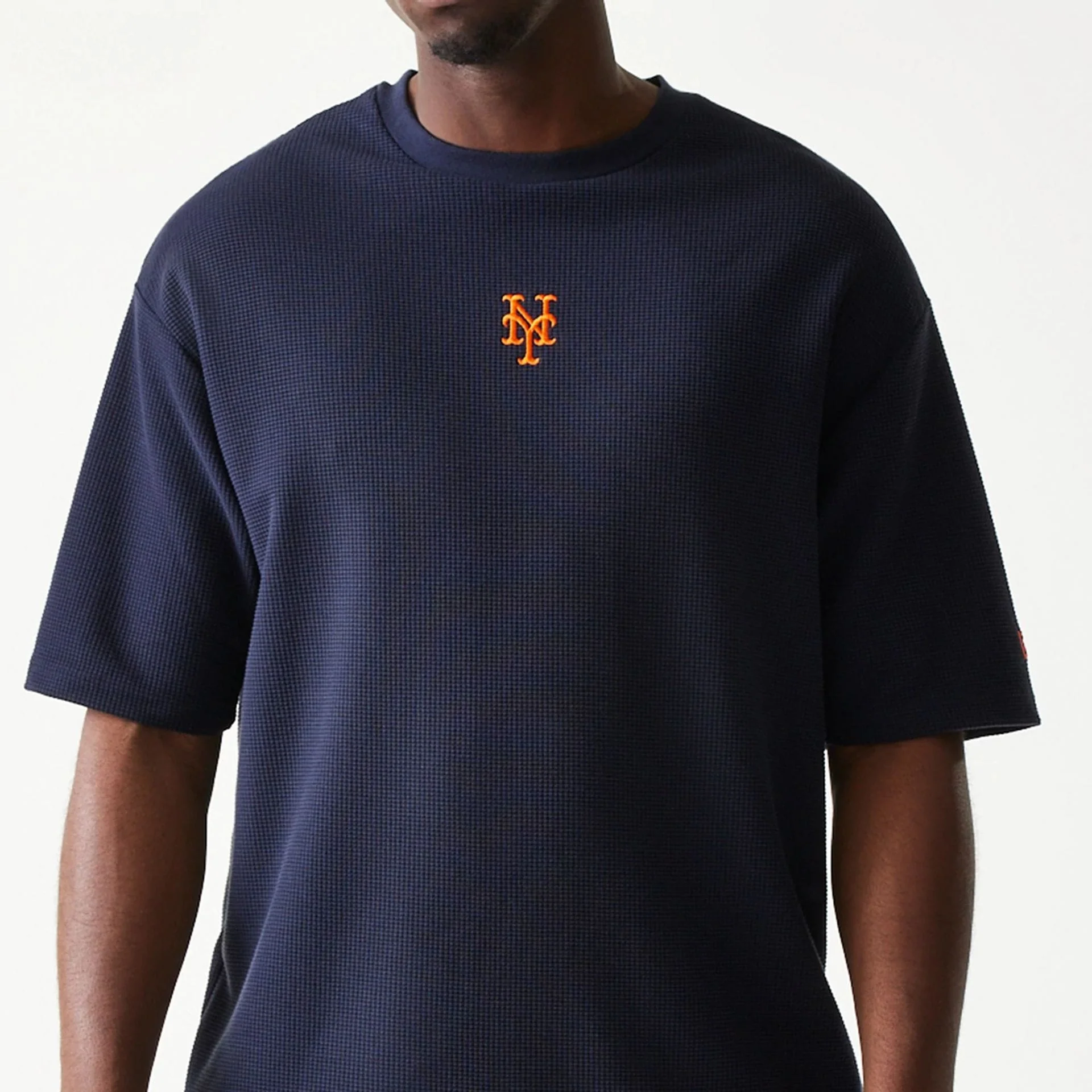 New York Mets MLB Waffle Navy Oversized T-Shirt - Image 3
