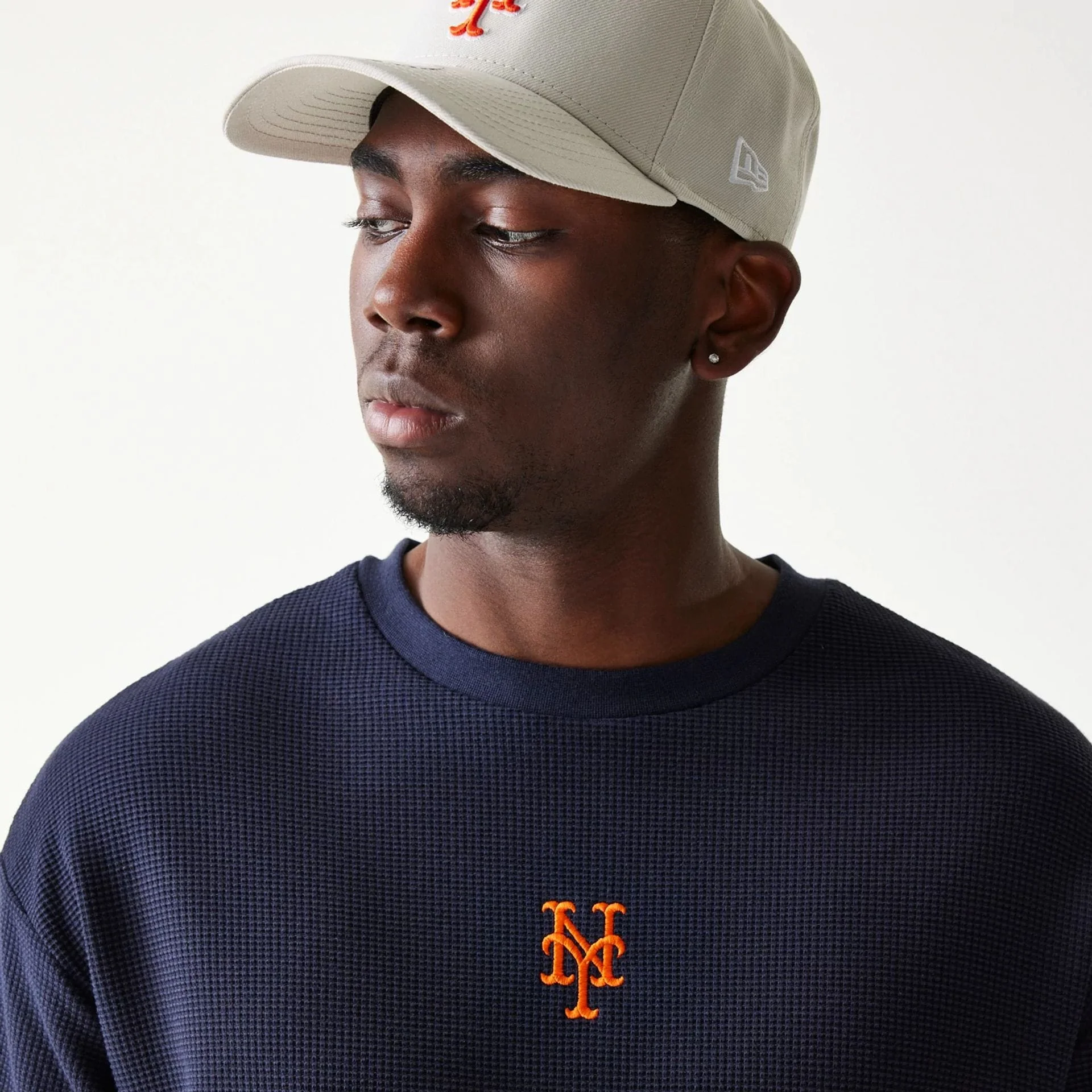 New York Mets MLB Waffle Navy Oversized T-Shirt - Image 6