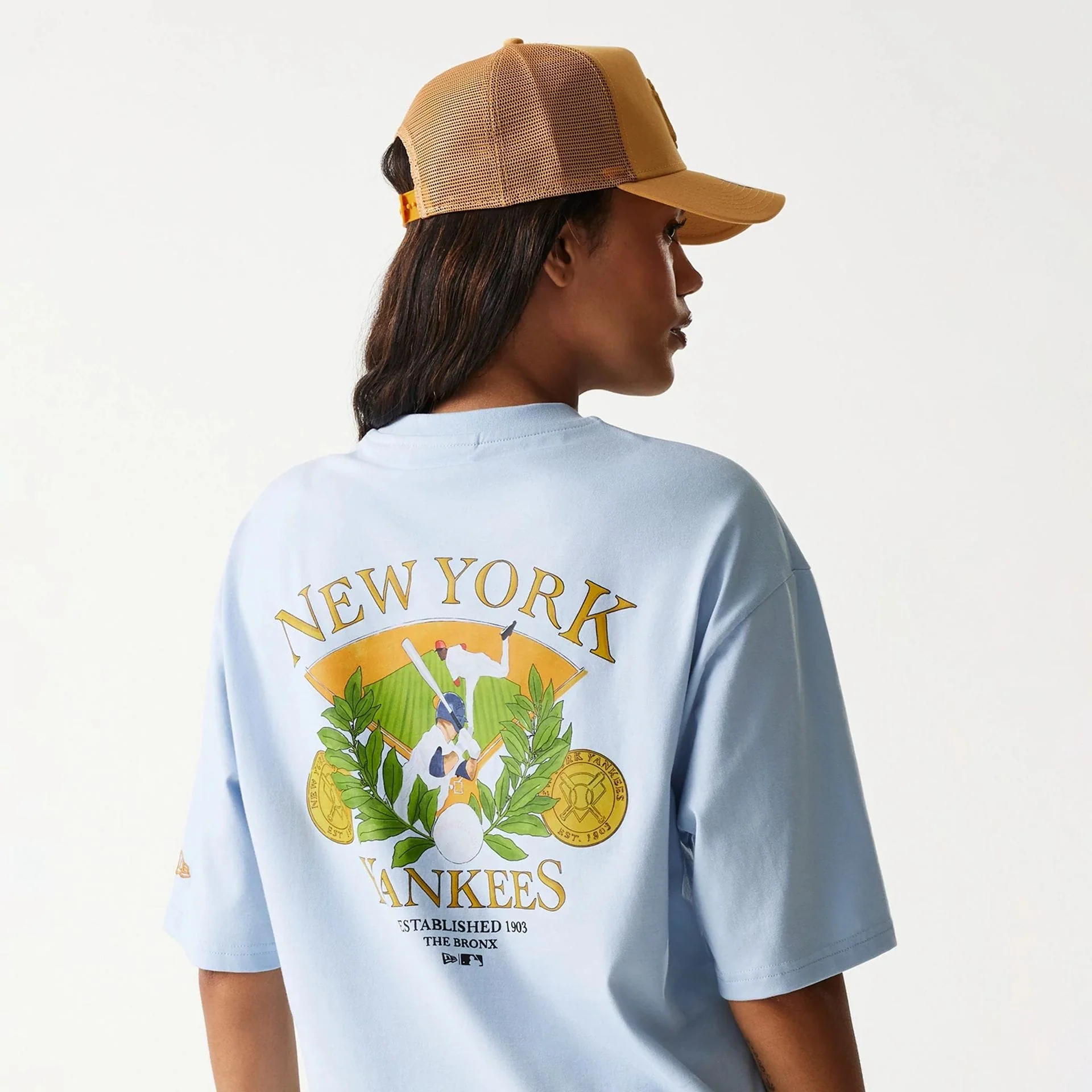 New York Yankees MLB Baseball Graphic Pastel Blue Oversized T-Shirt - Image 4