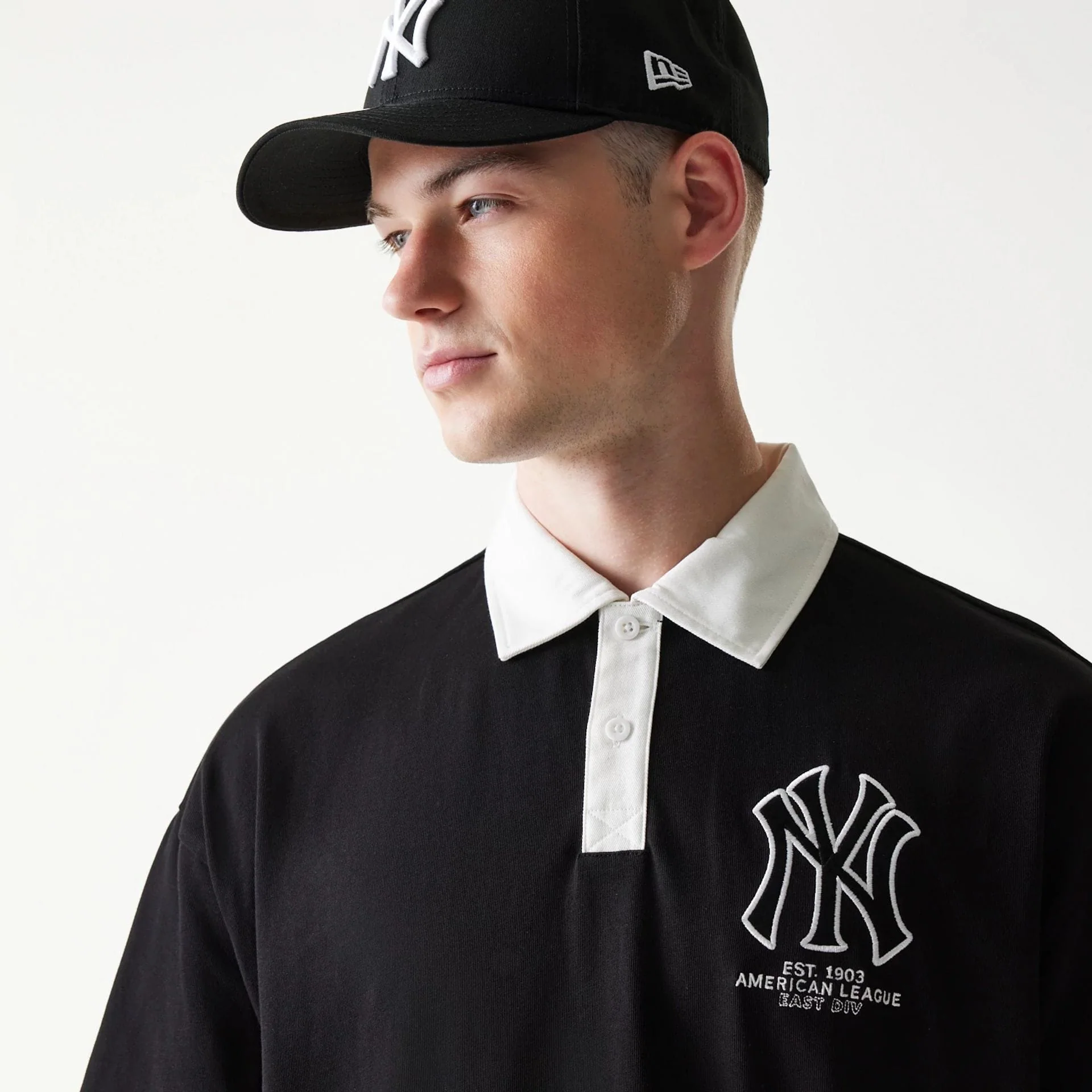 New York Yankees MLB Black Oversized Polo T-Shirt - Image 4