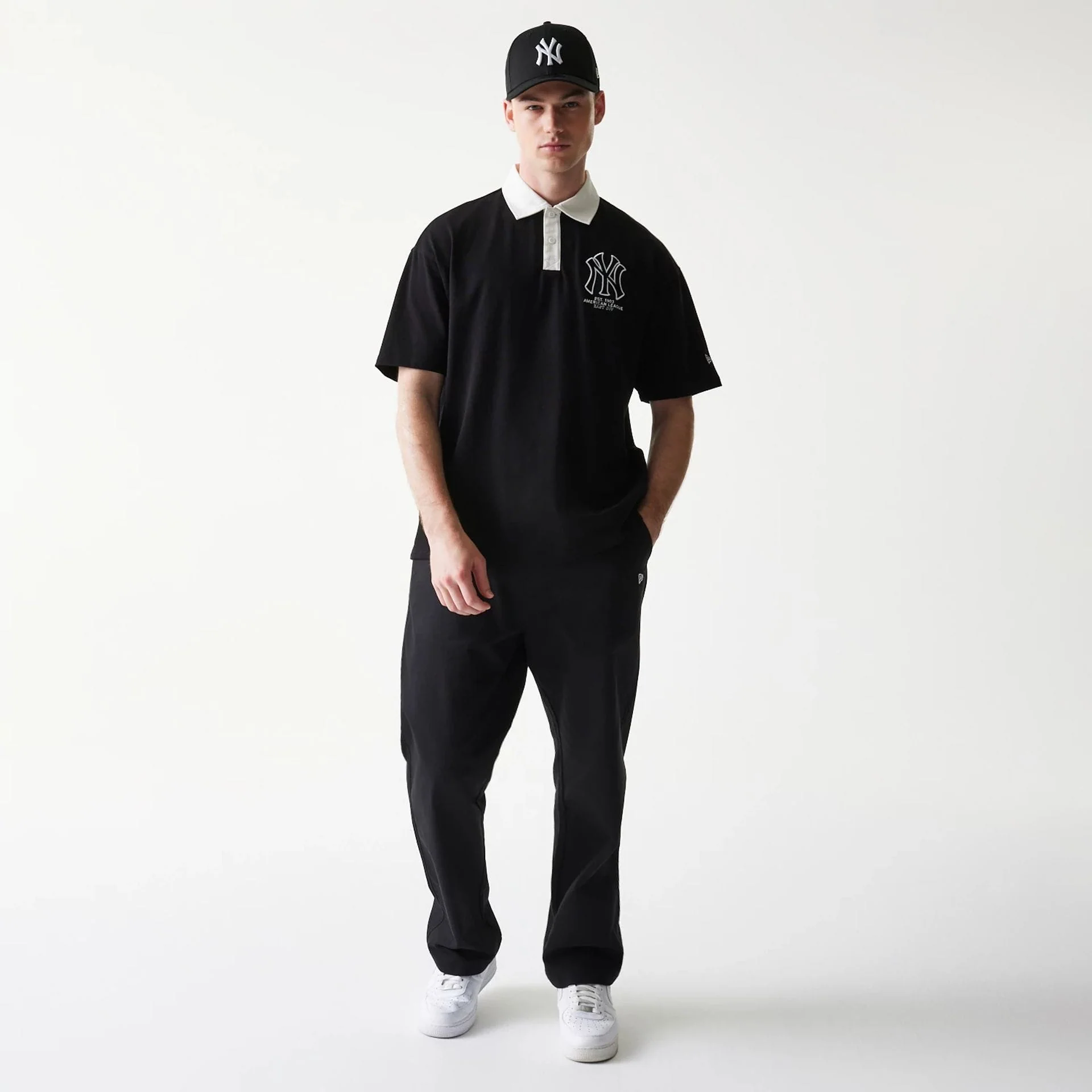 New York Yankees MLB Black Oversized Polo T-Shirt - Image 8