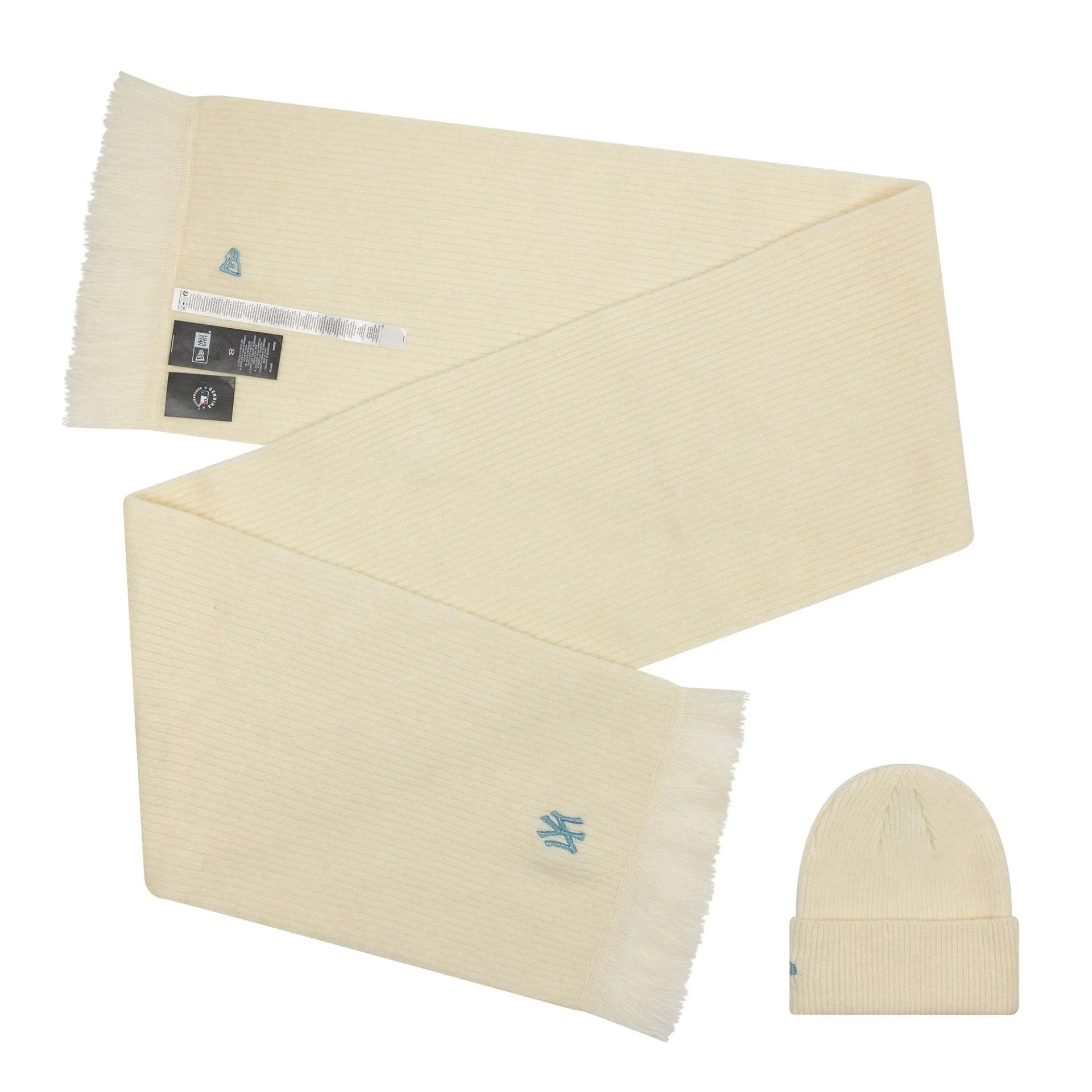 New York Yankees MLB Cream Beanie & Scarf Set - Image 2