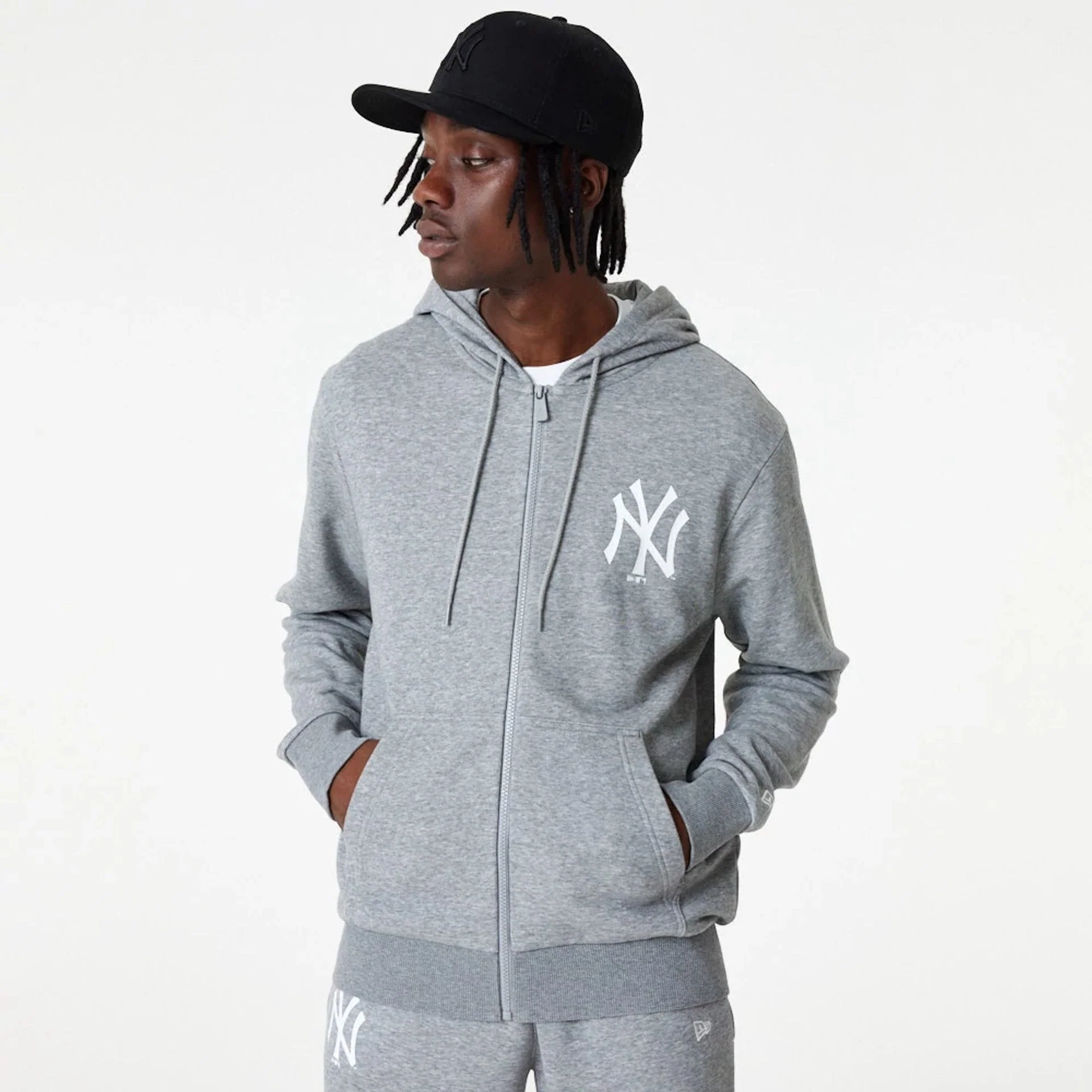 New York Yankees MLB Essential Grey Full Zip Hoodie - Image 4