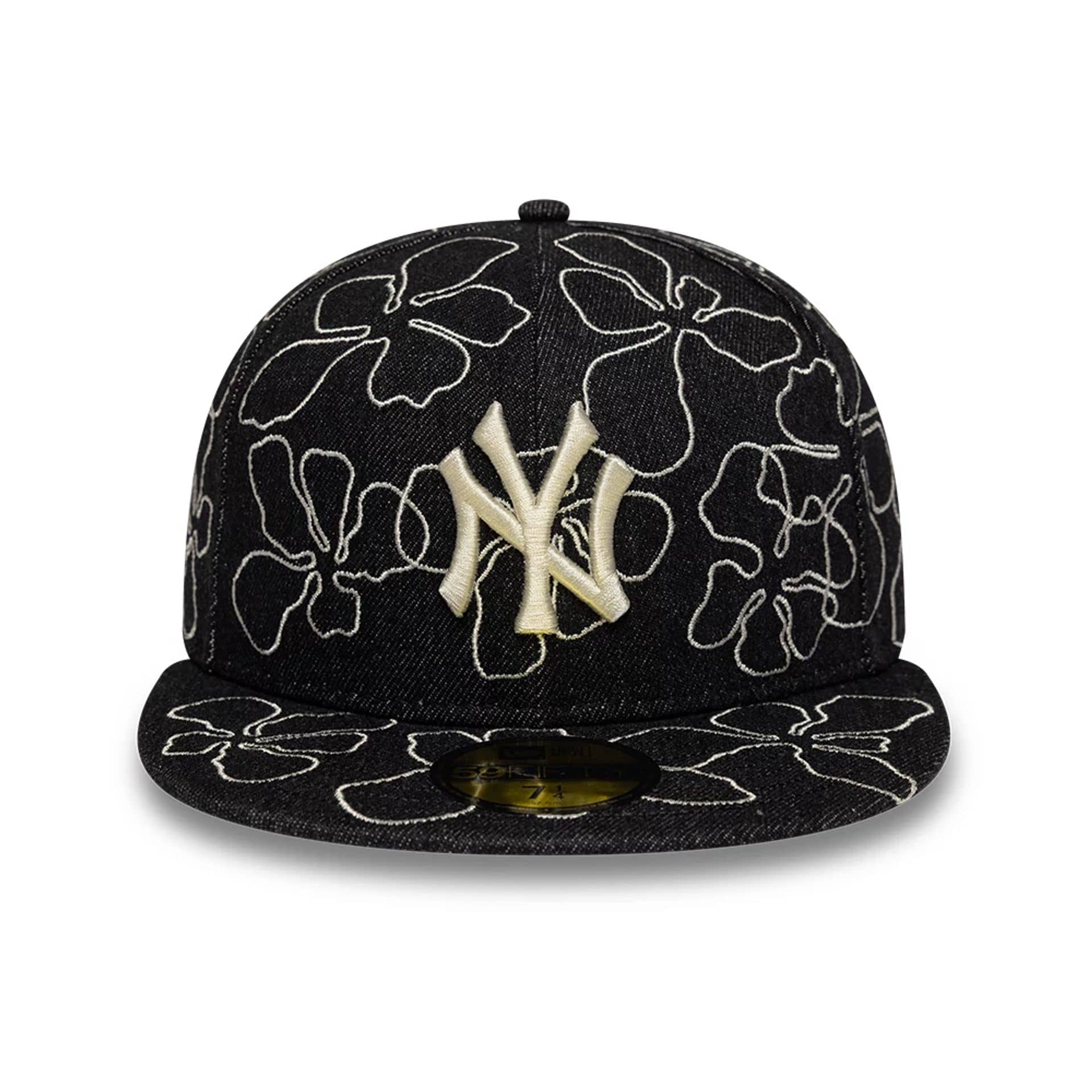 New York Yankees MLB Floral Denim Black 59FIFTY Fitted Cap - Image 2