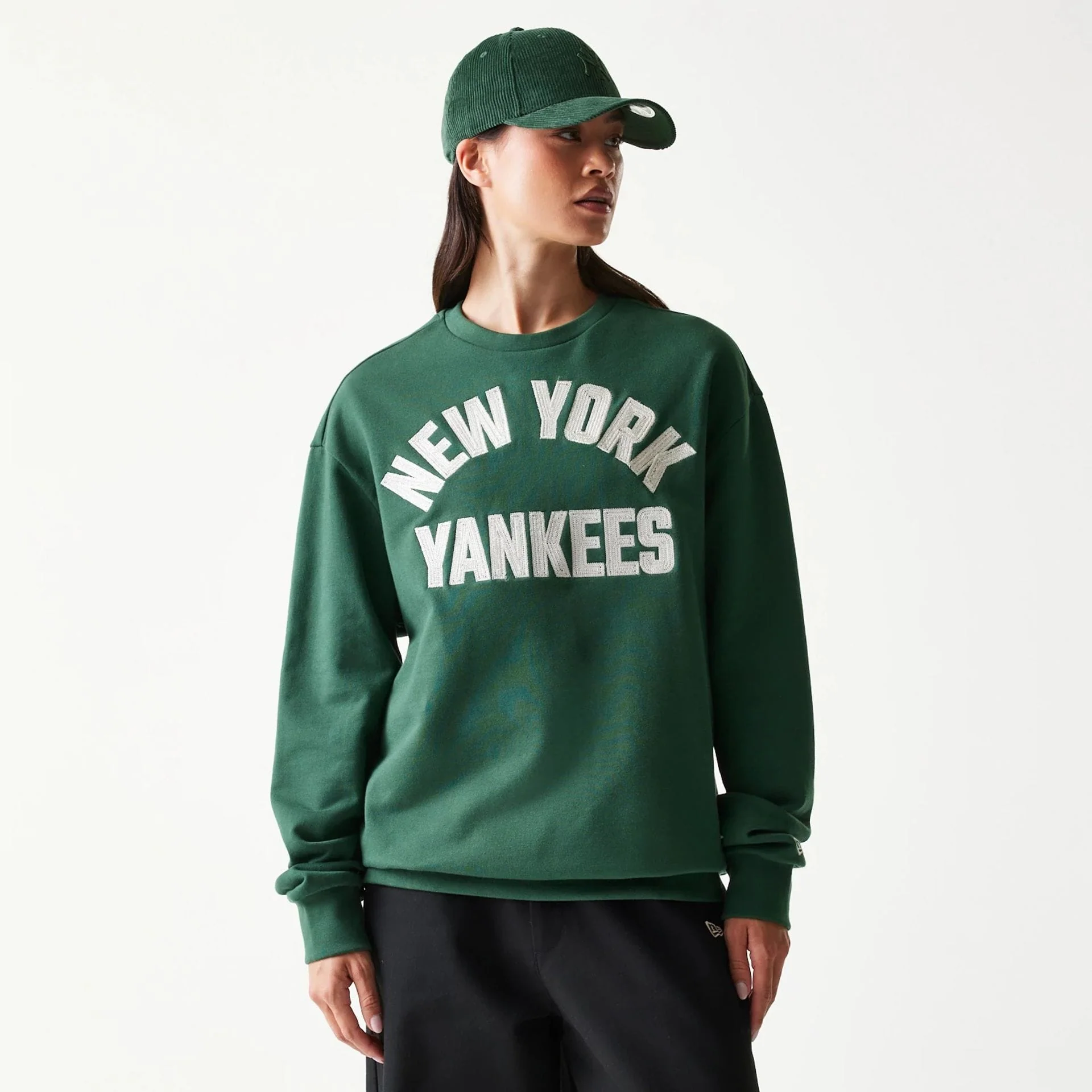 New York Yankees MLB Graphic Dark Green Oversized Crew Neck Sweater - Image 4