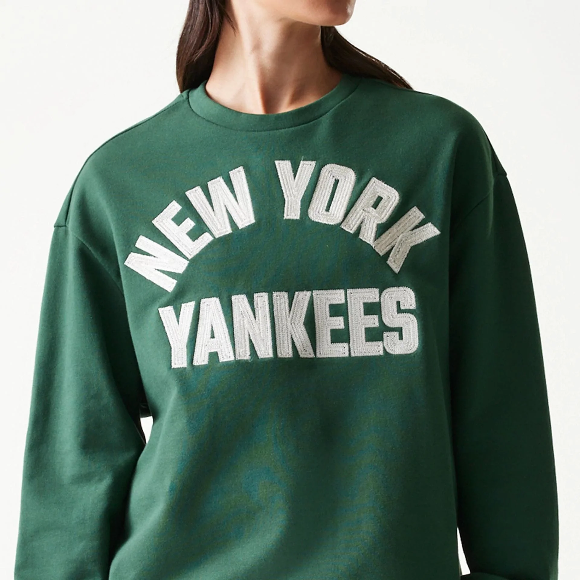 New York Yankees MLB Graphic Dark Green Oversized Crew Neck Sweater - Image 5