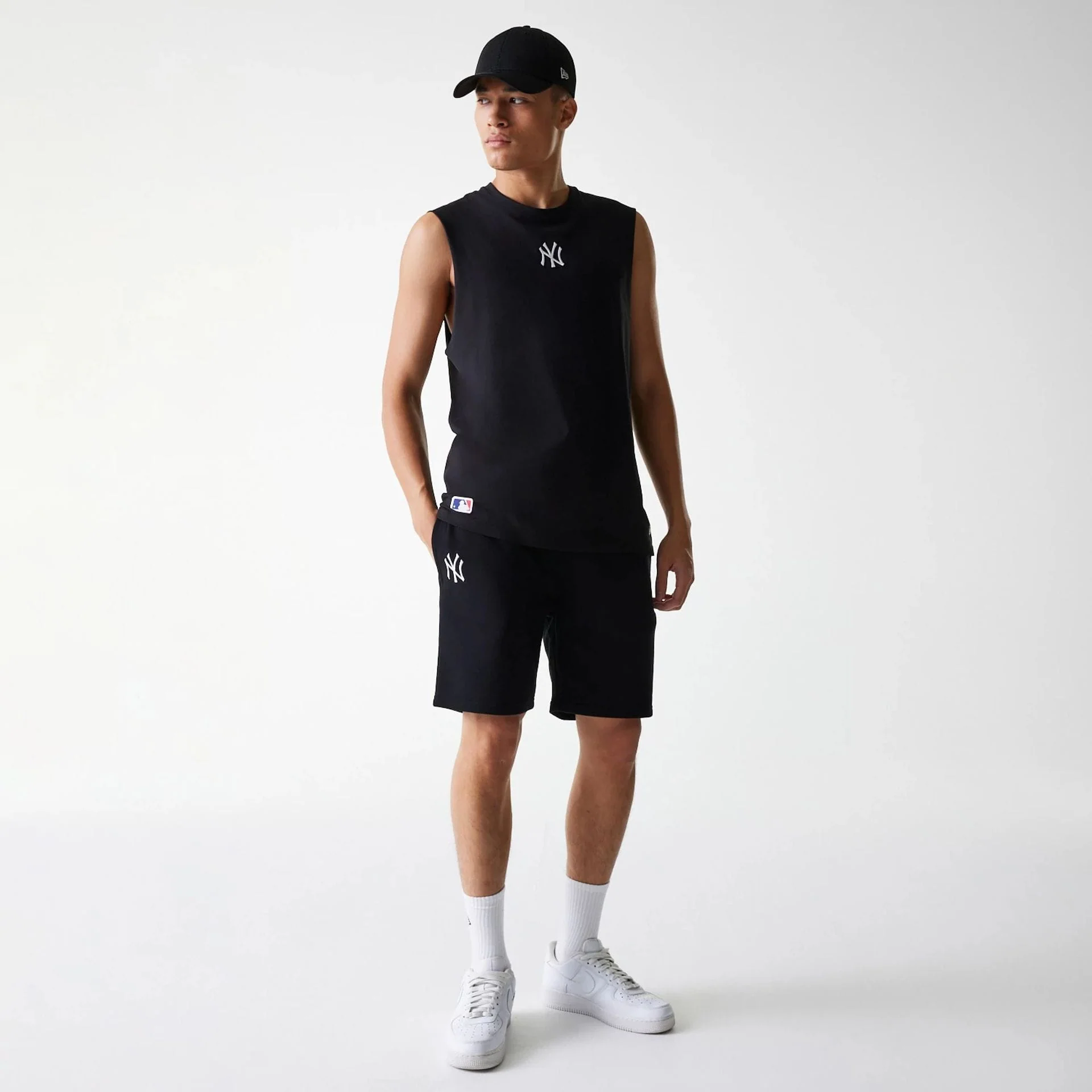 New York Yankees MLB League Essential French Terry Black Shorts - Image 8