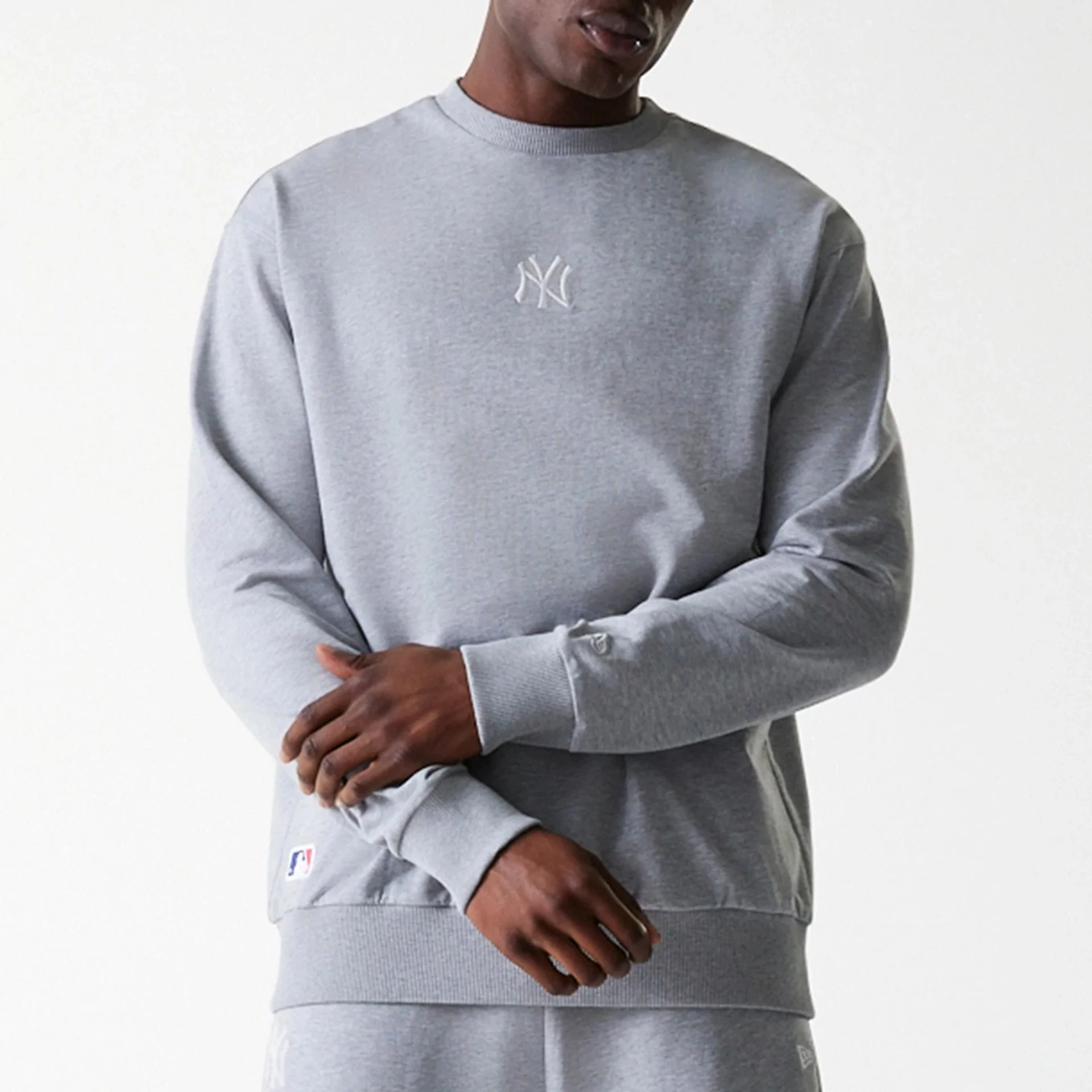 New York Yankees MLB League Essential French Terry Grey Crew Neck Sweater - Image 3
